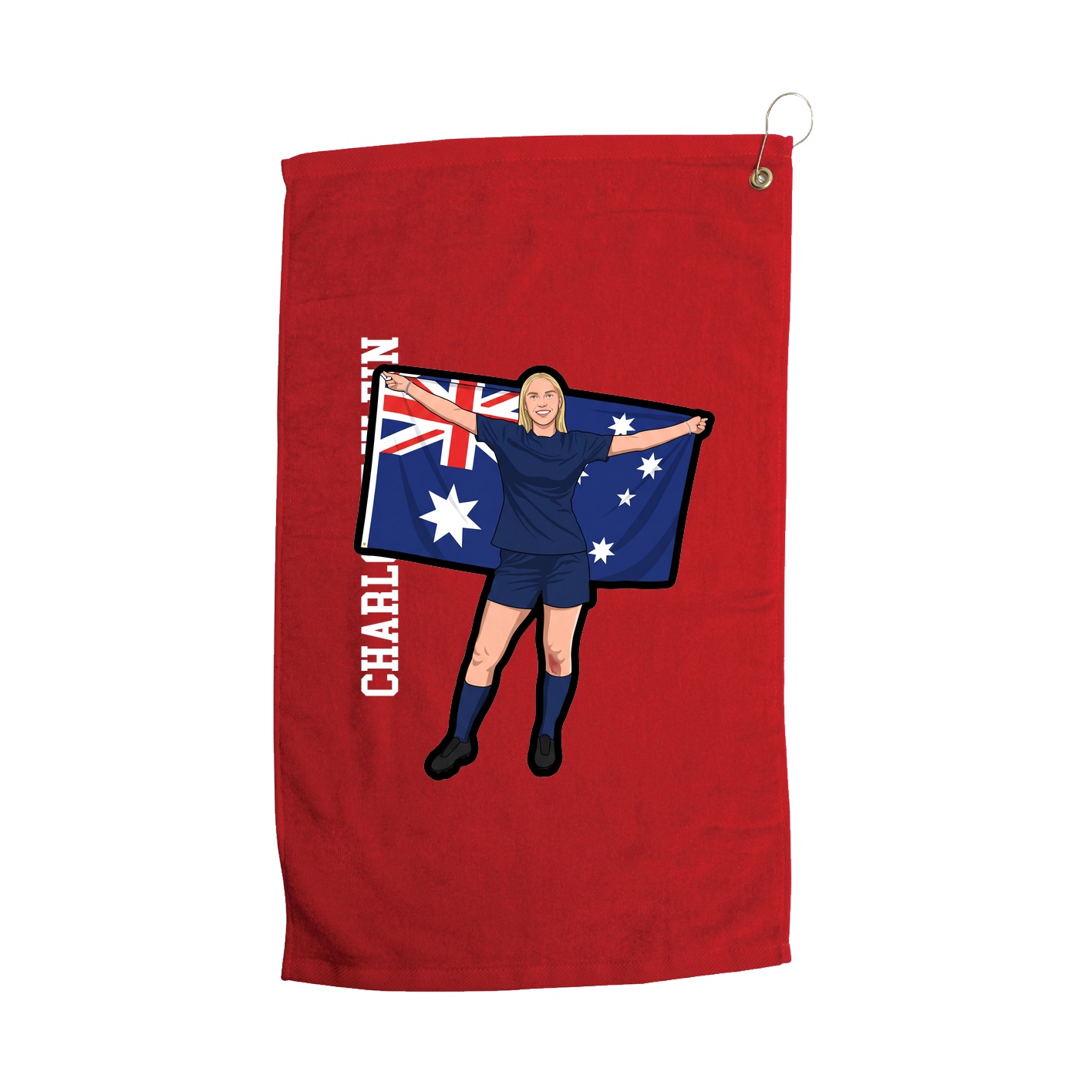 Golf Towel — Name Vertical in Red