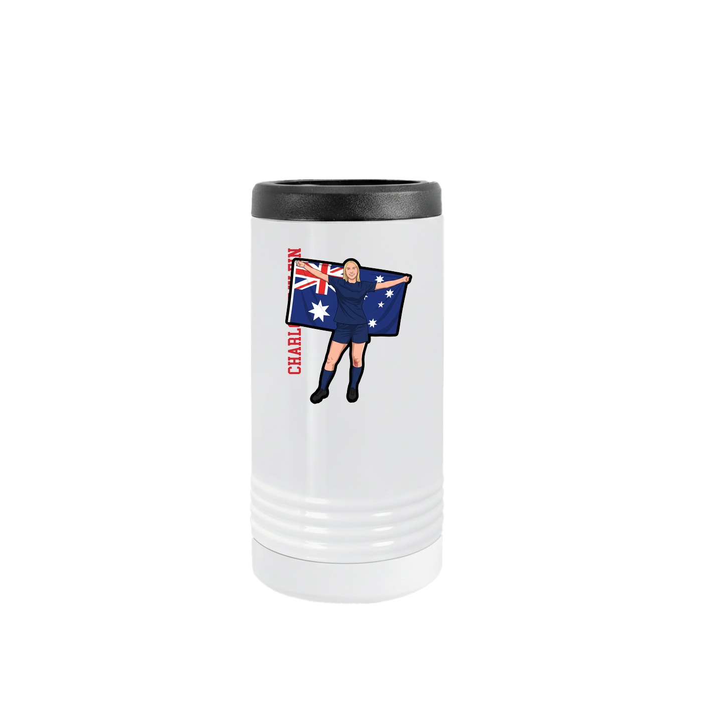 Slim Beverage Holder — Name Vertical in White