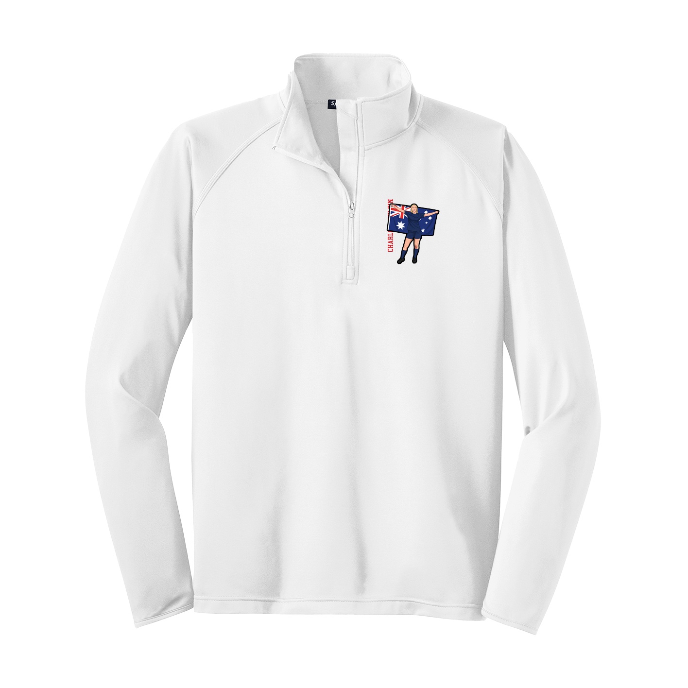 Q-Zip Pullover — Name Vertical in White