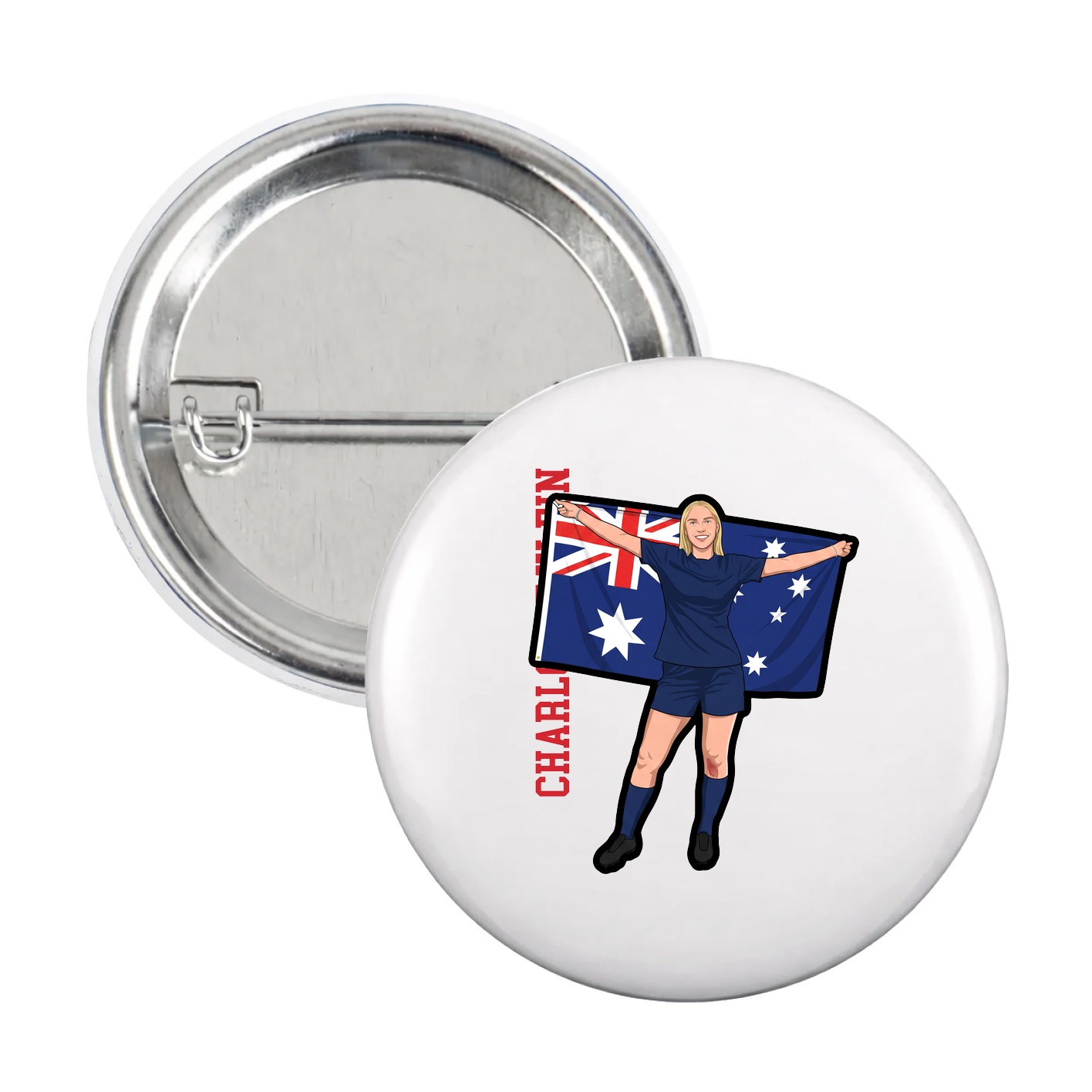 Game Day Button — Name Vertical in White