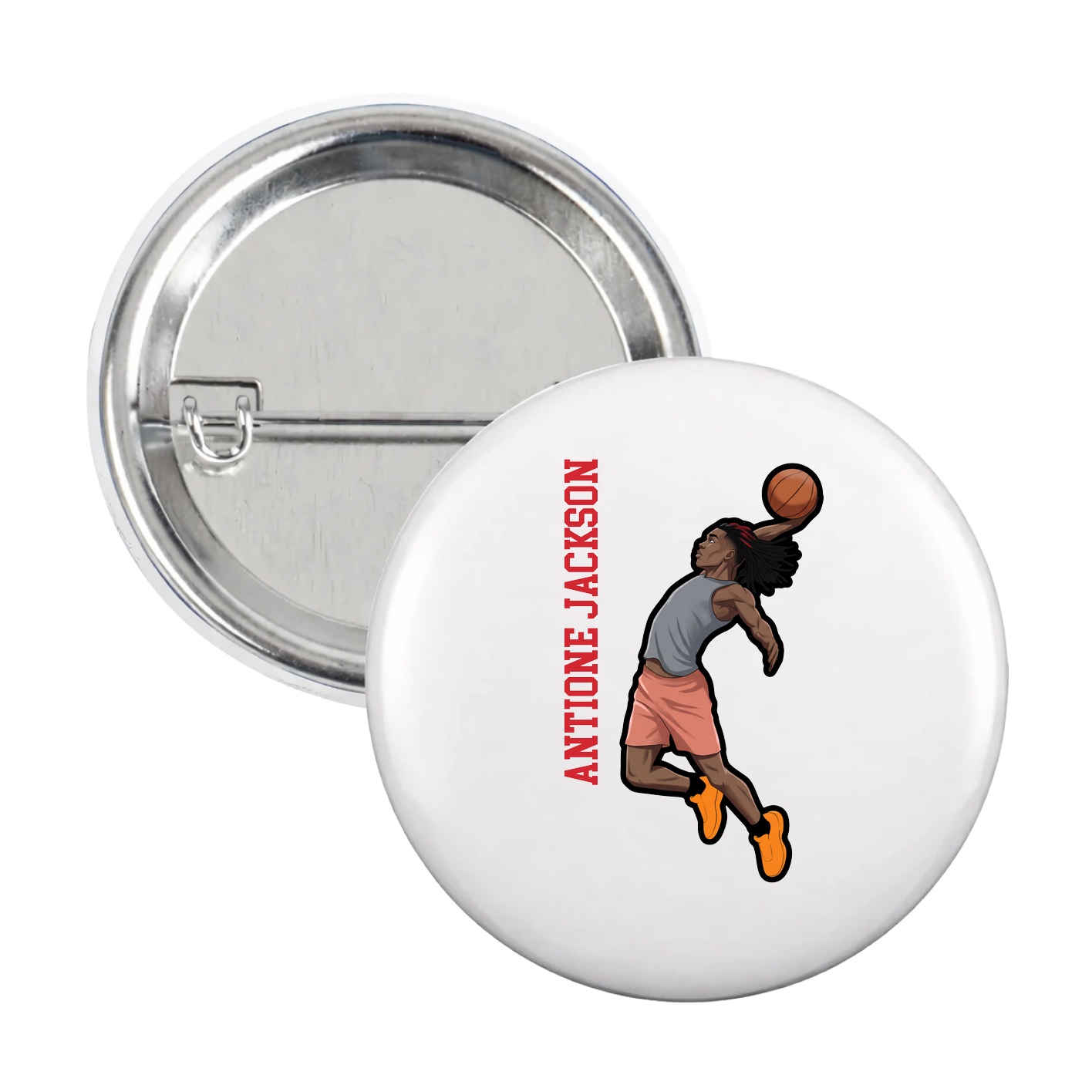 Game Day Button — Name Vertical in White