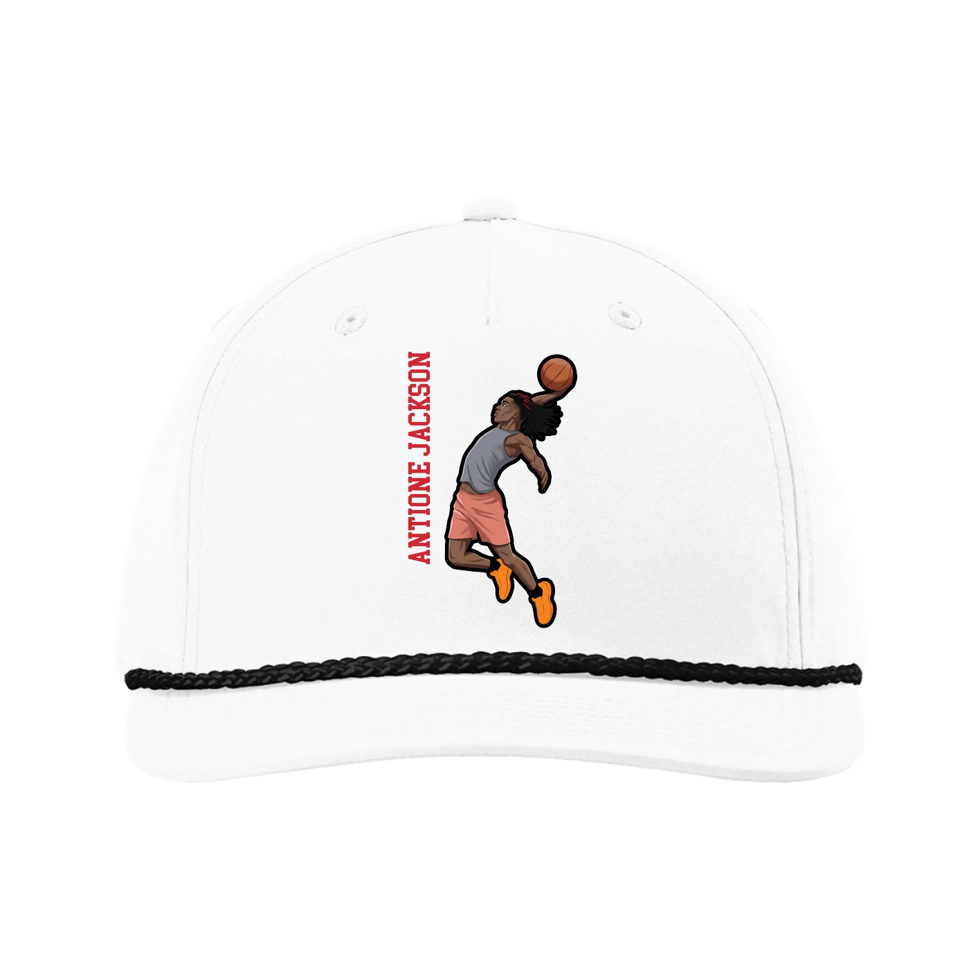 Five-Panel Classic Rope Cap — Name Vertical in White