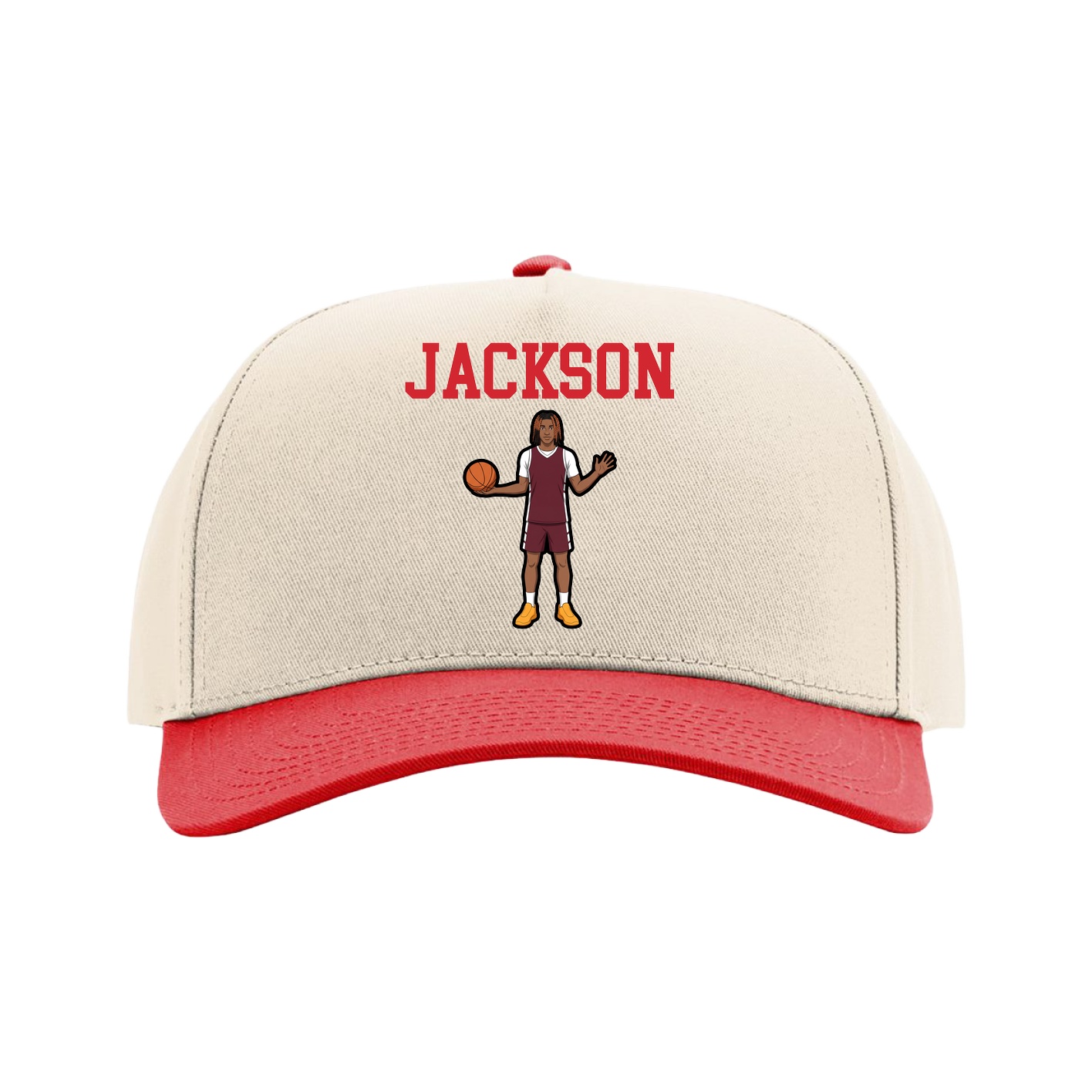 Full Fabric Five-Panel Champ Cap — Shirsey in Cream/Red