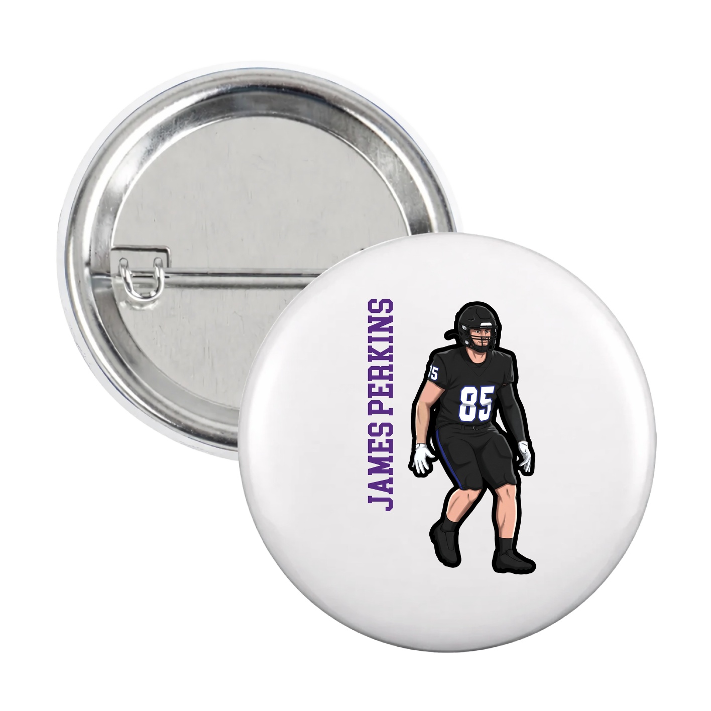 Game Day Button — Name Vertical in White