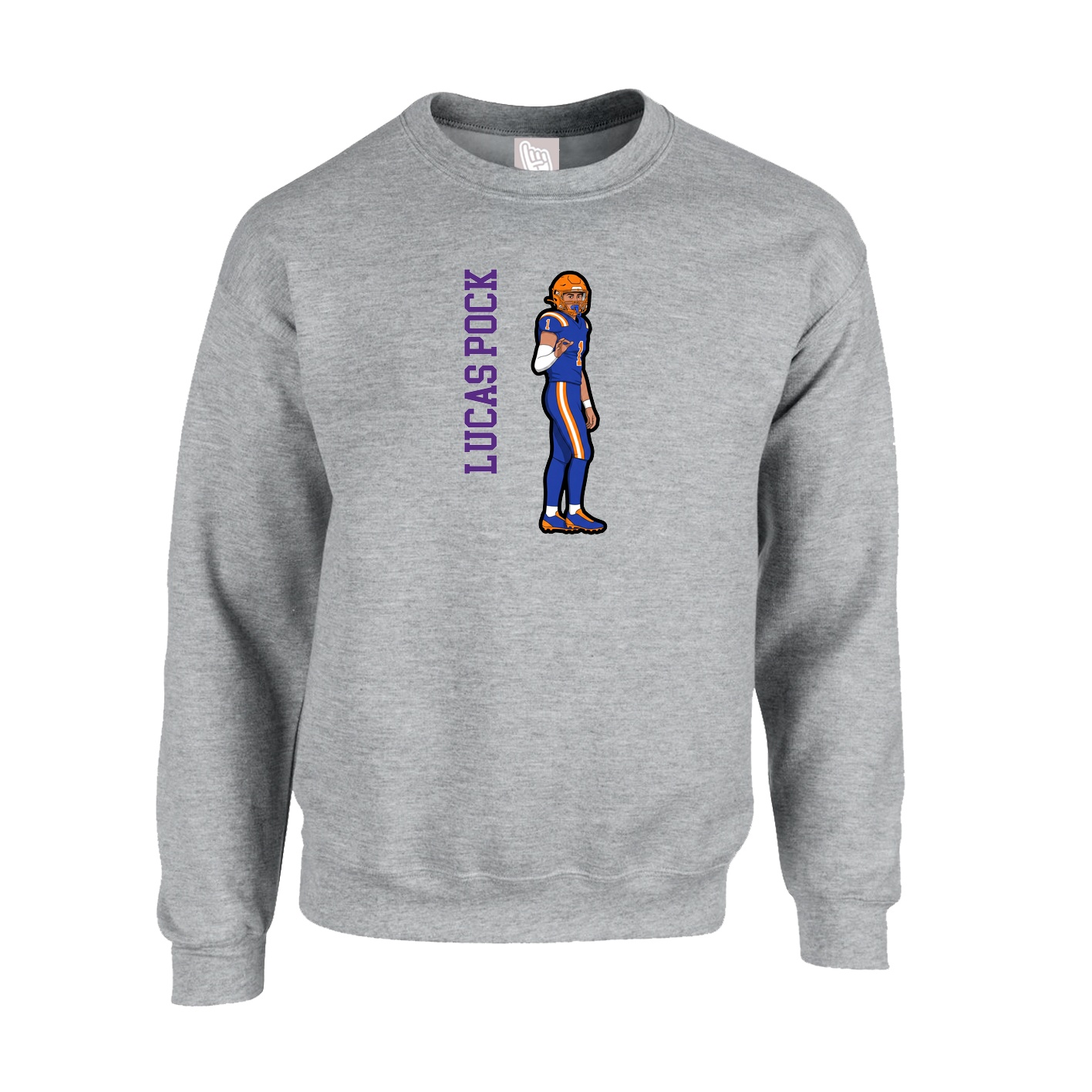 Fleece Crew — Name Vertical in Grey