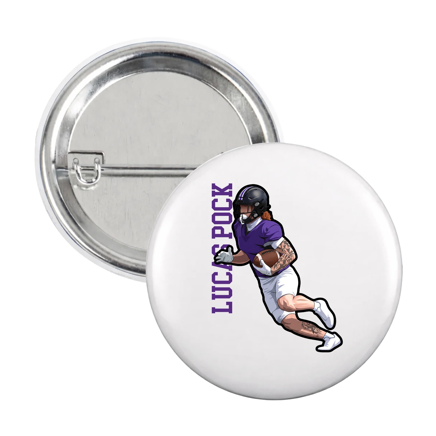 Game Day Button — Name Vertical in White