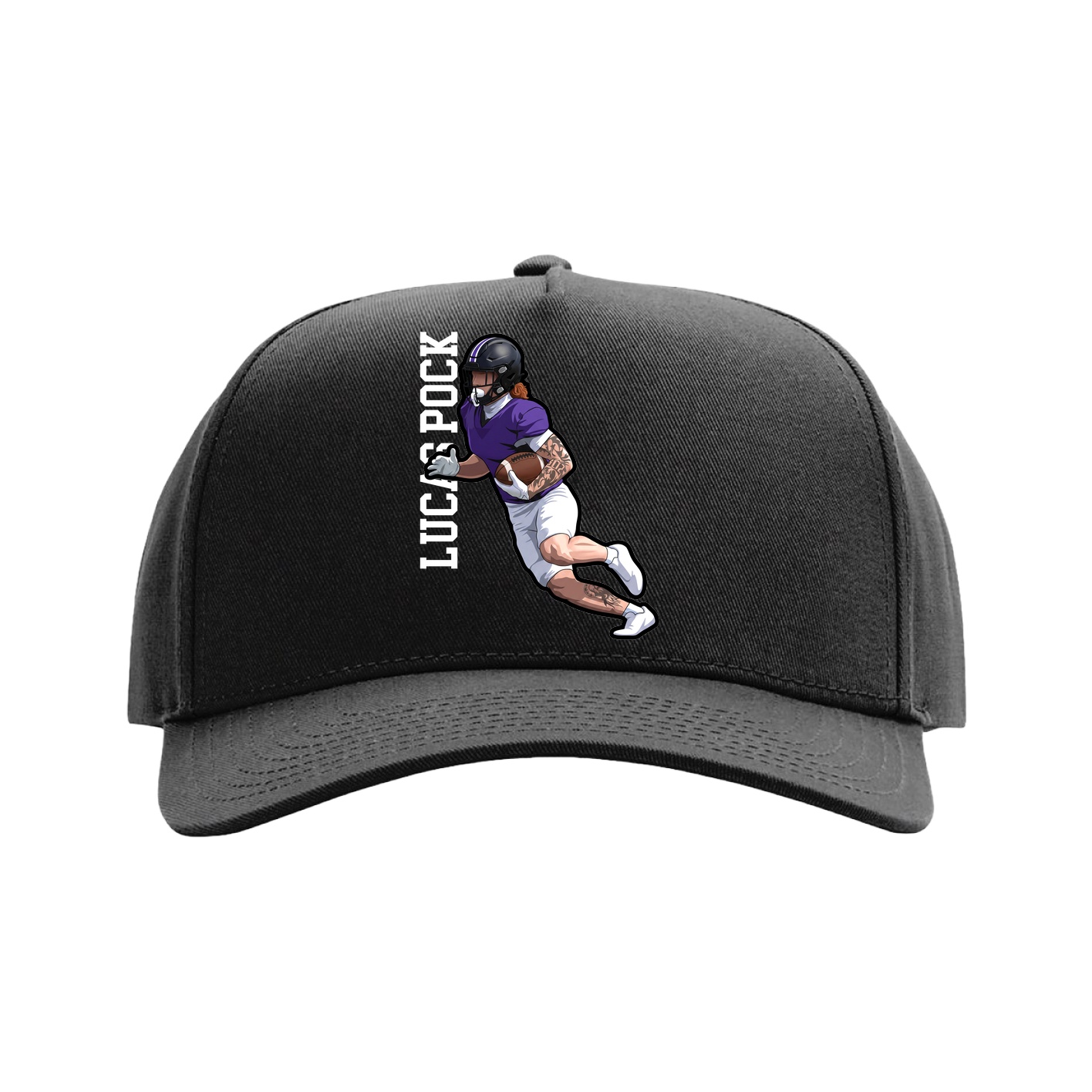 Full Fabric Five-Panel Champ Cap — Name Vertical in Black