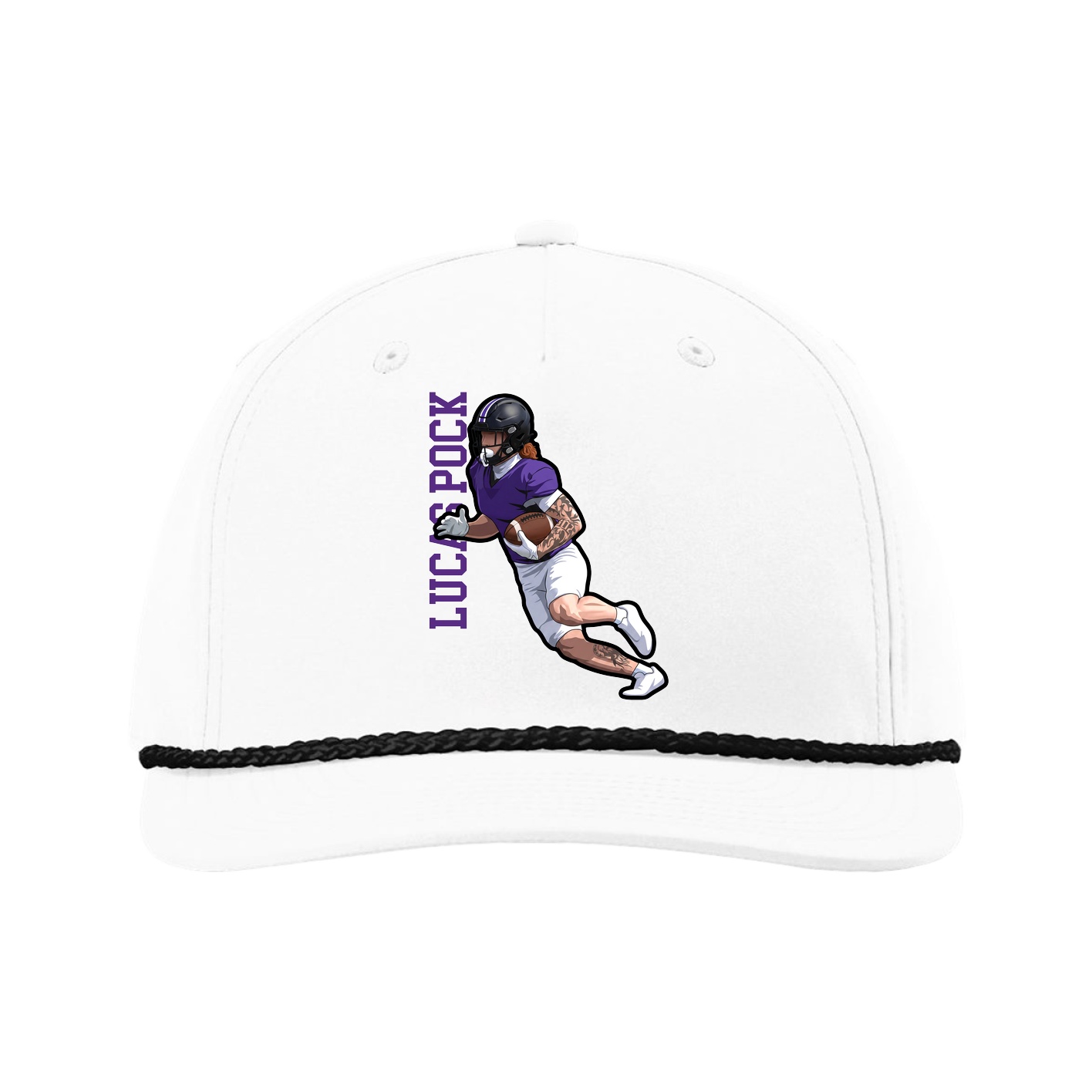 Five-Panel Classic Rope Cap — Name Vertical in White