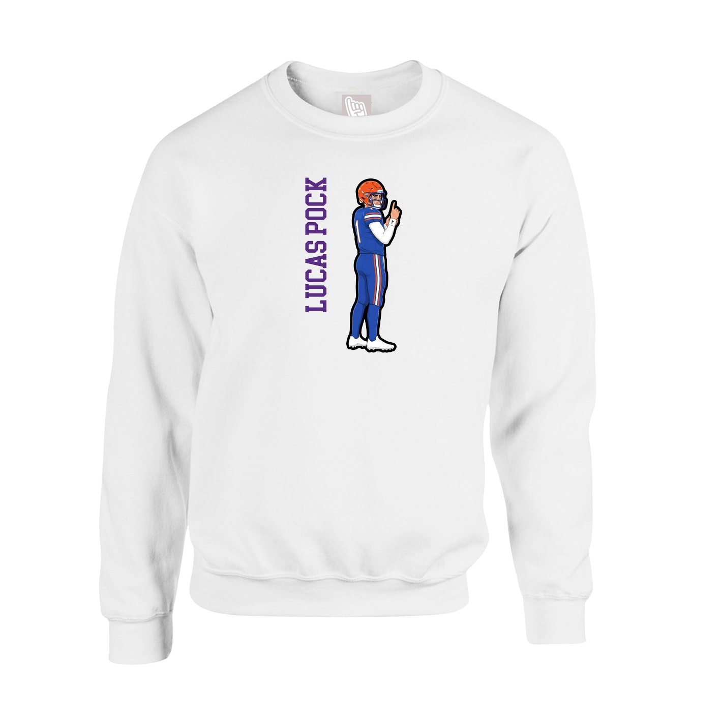 Fleece Crew — Name Vertical in White