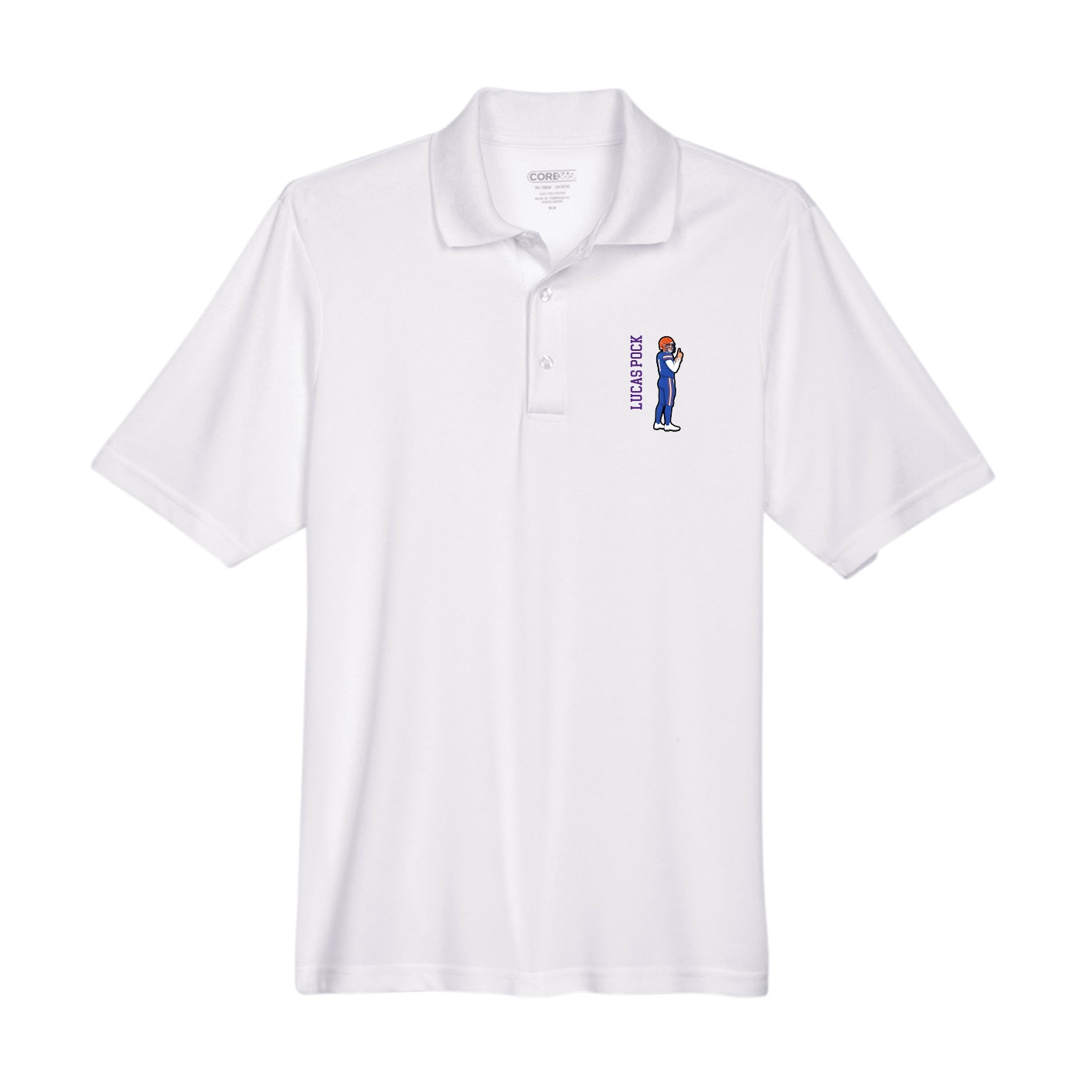 Performance Polo — Name Vertical in White