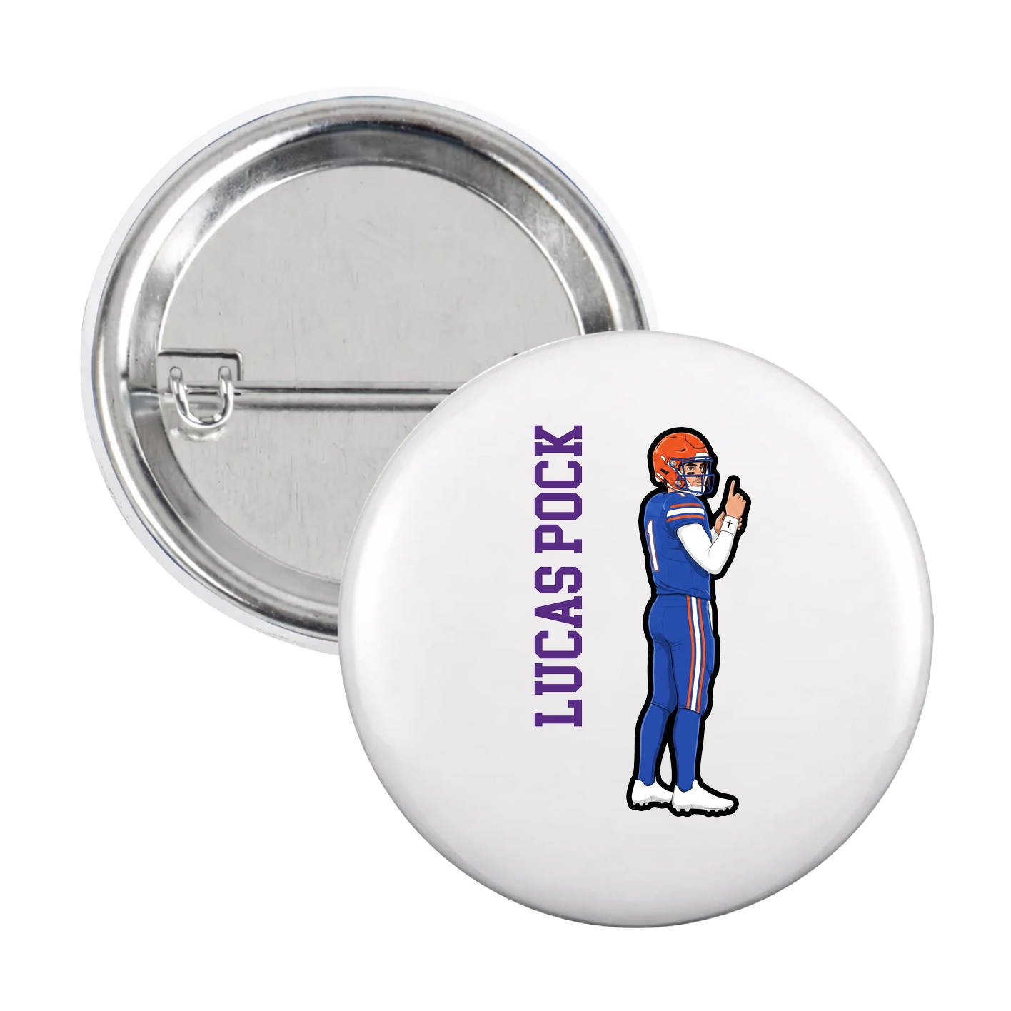 Game Day Button — Name Vertical in White