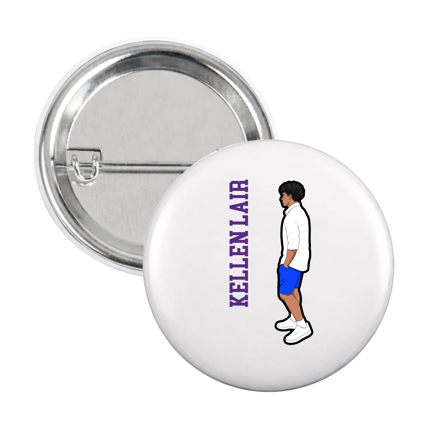 Game Day Button — Name Vertical in White