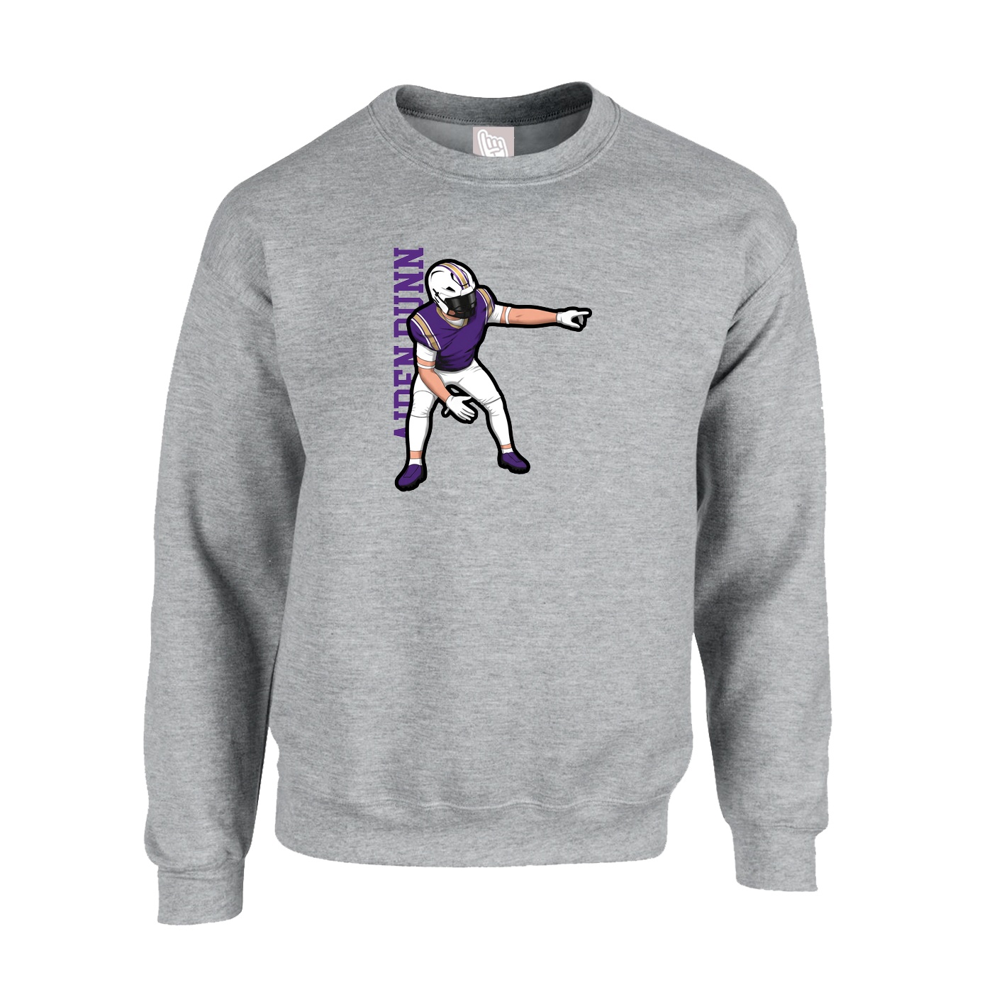 Fleece Crew — Name Vertical in Grey