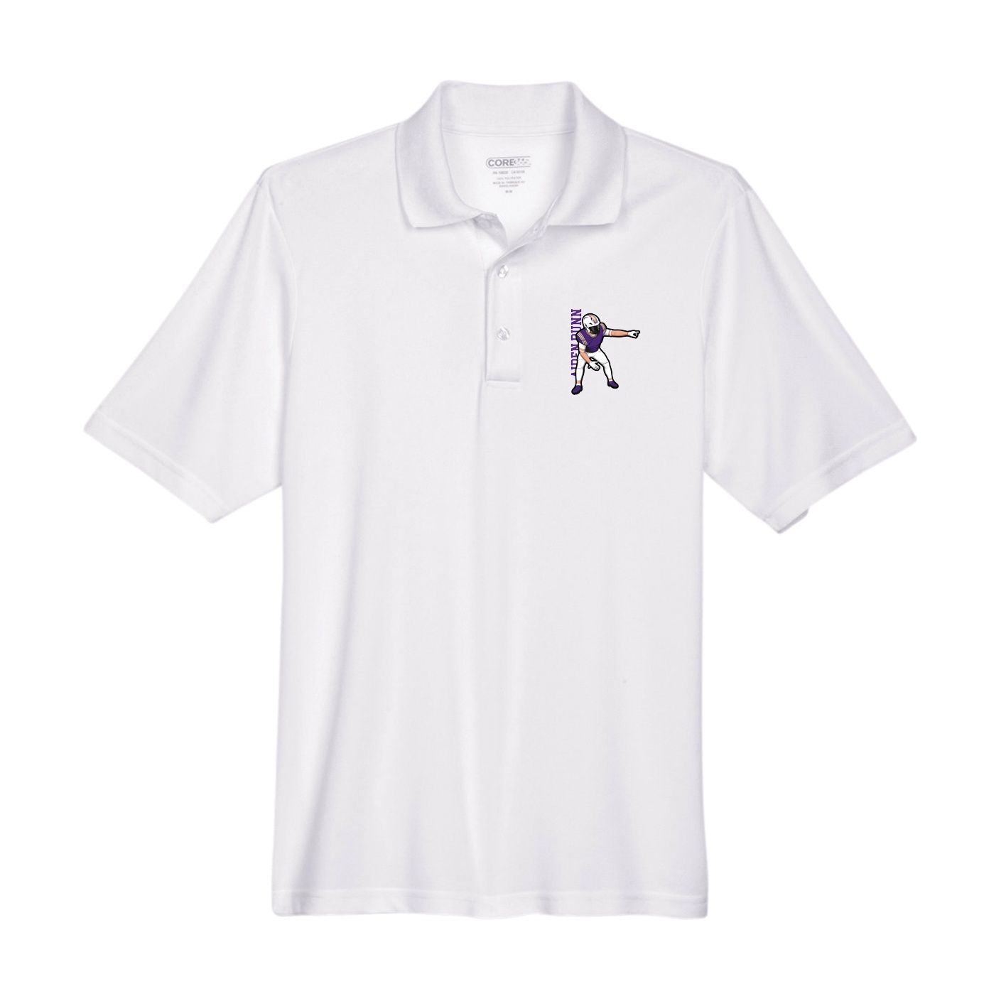 Performance Polo — Name Vertical in White