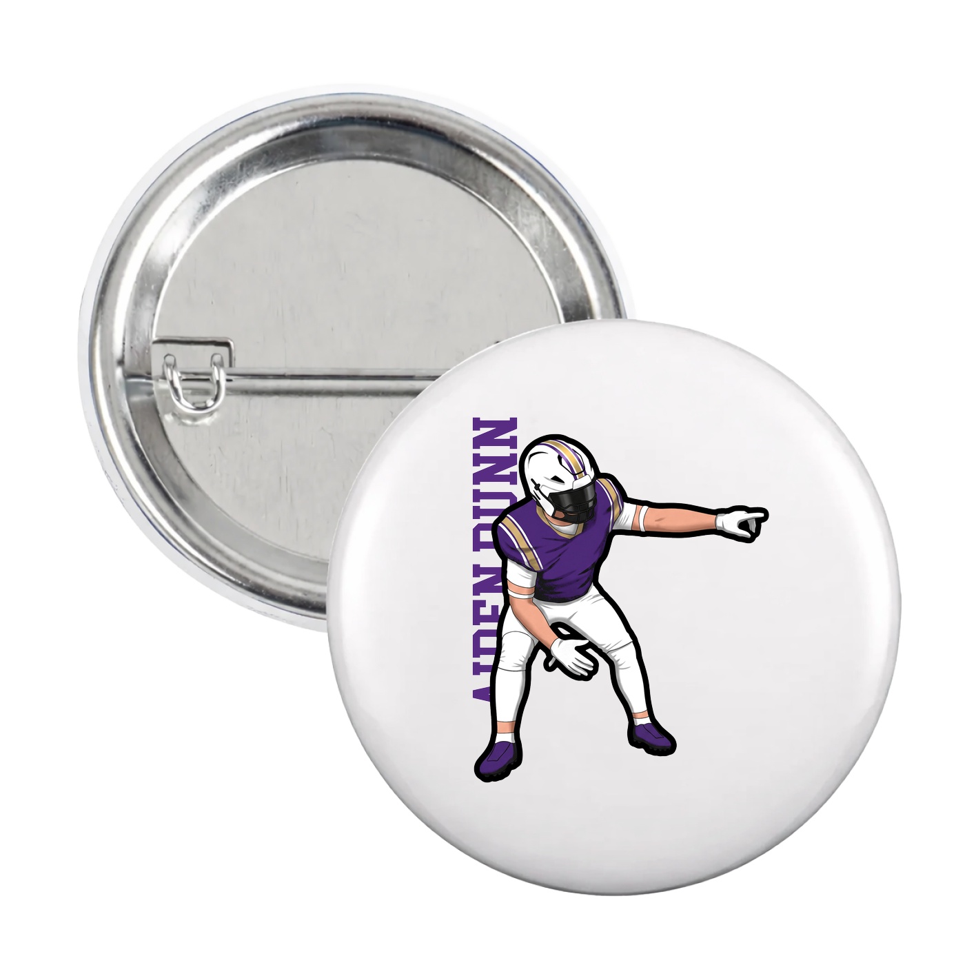 Game Day Button — Name Vertical in White