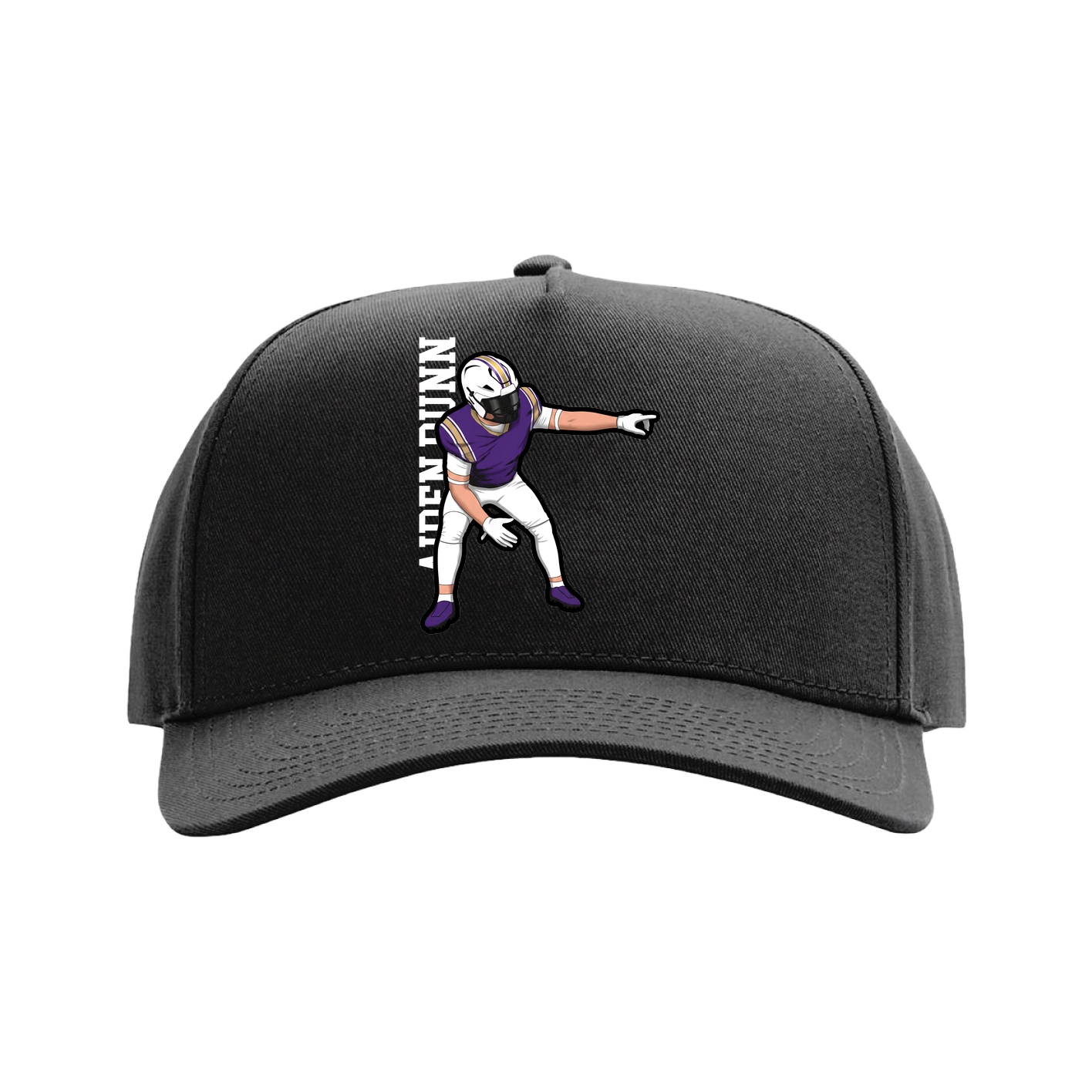 Full Fabric Five-Panel Champ Cap — Name Vertical in Black