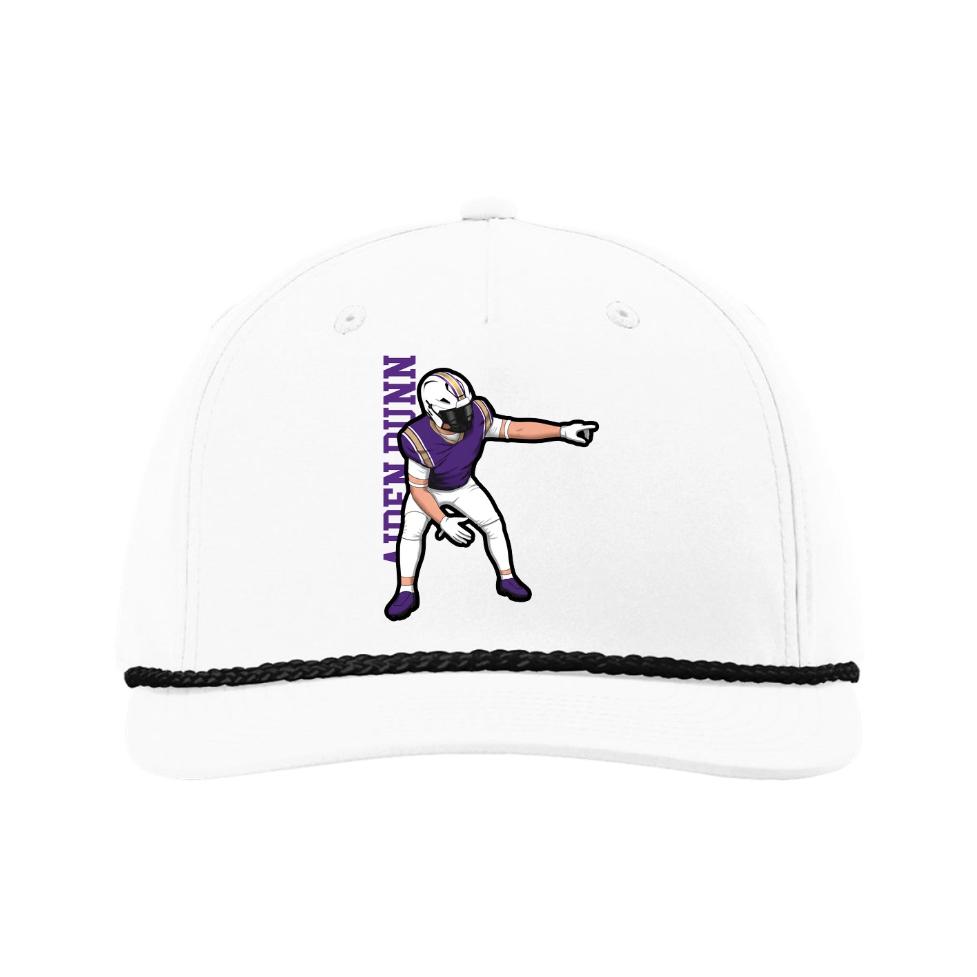 Five-Panel Classic Rope Cap — Name Vertical in White