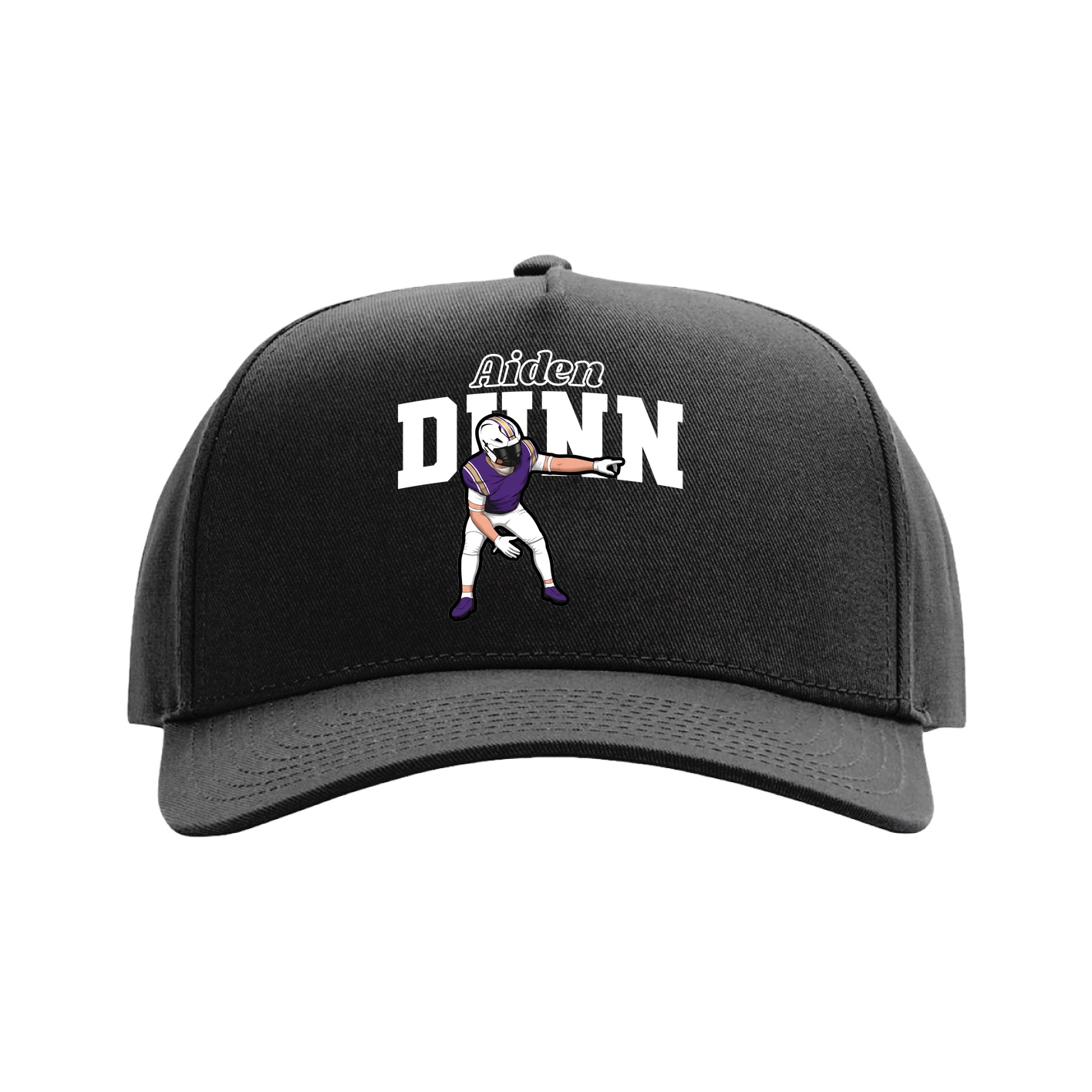 Full Fabric Five-Panel Champ Cap — Name Arch in Black