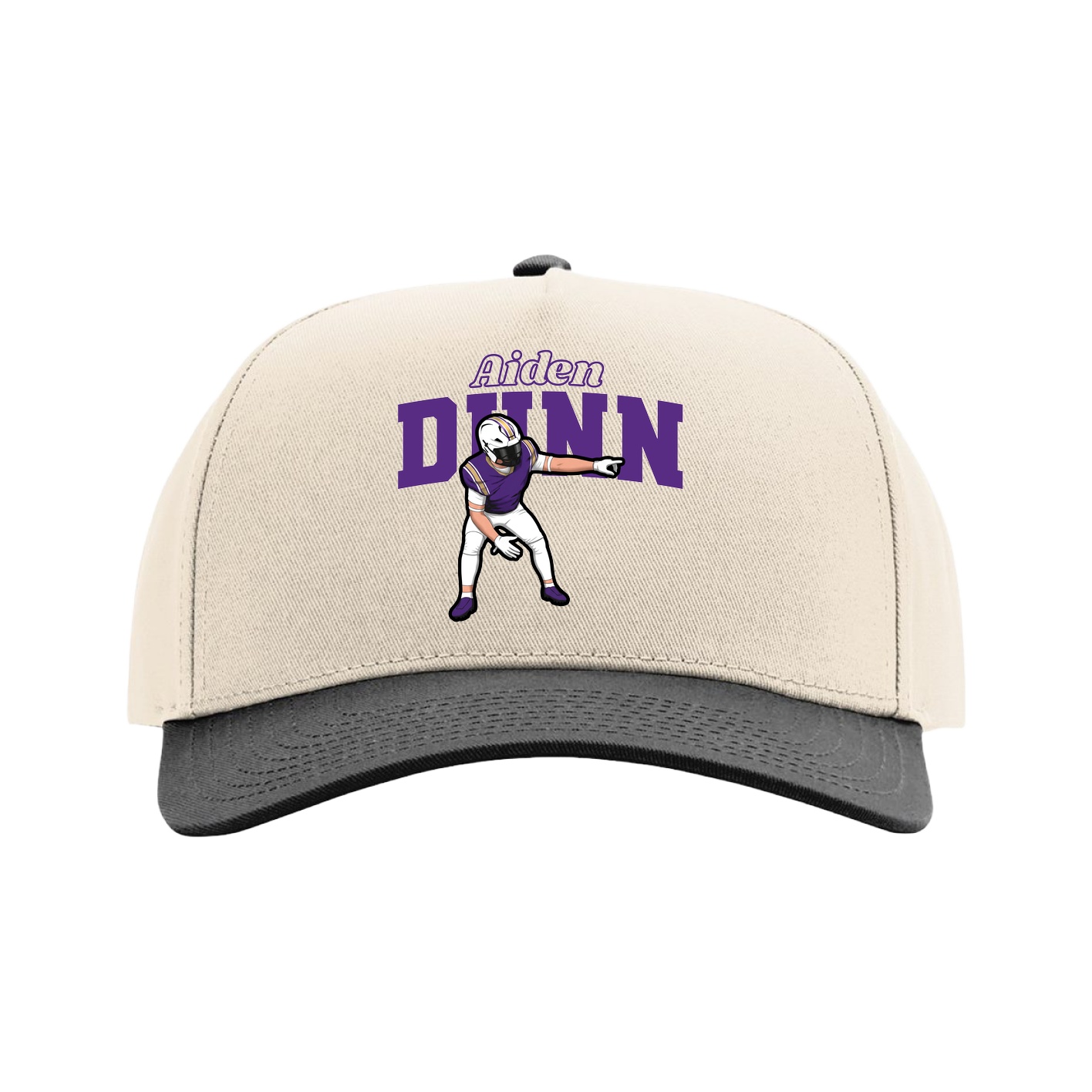 Full Fabric Five-Panel Champ Cap — Name Arch in Cream/Black