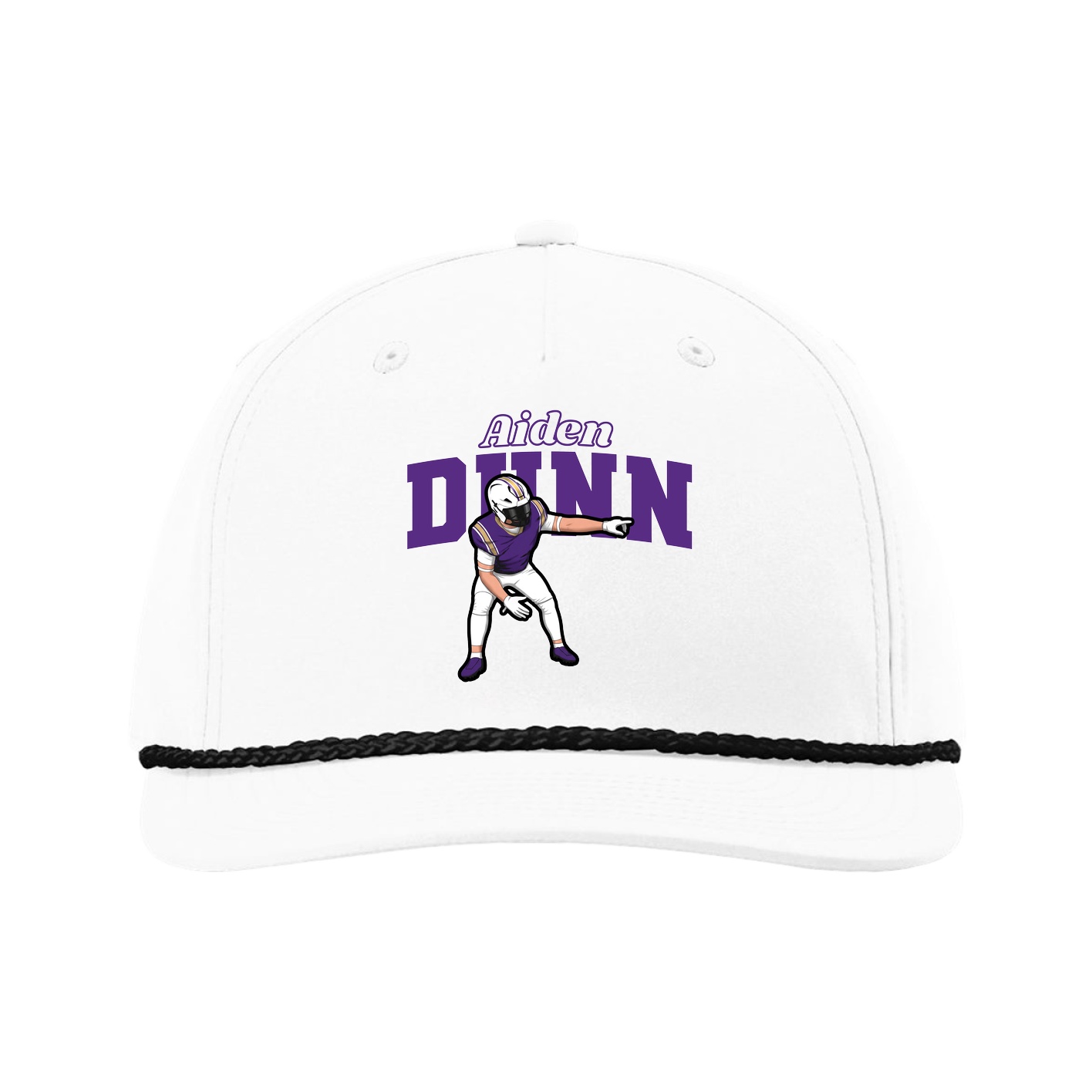 Five-Panel Classic Rope Cap — Name Arch in White