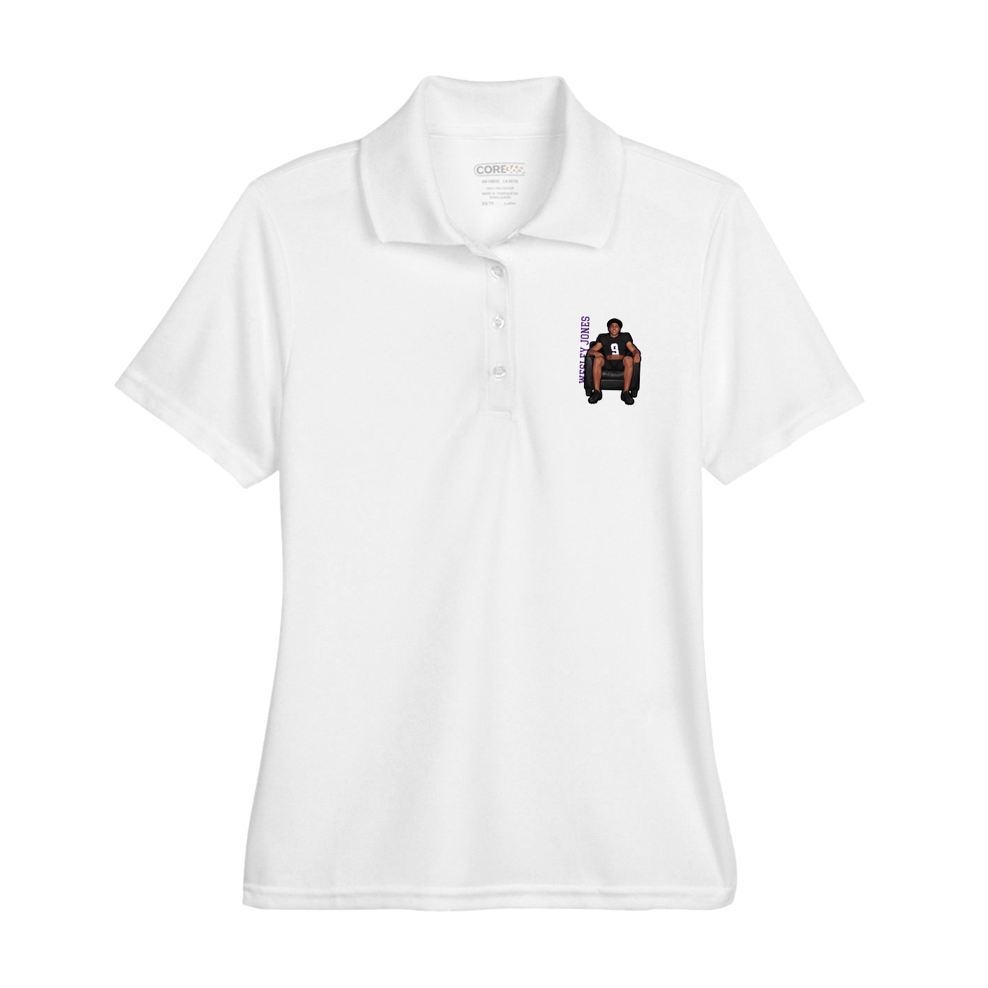 Womens Performance Polo — Name Vertical in White