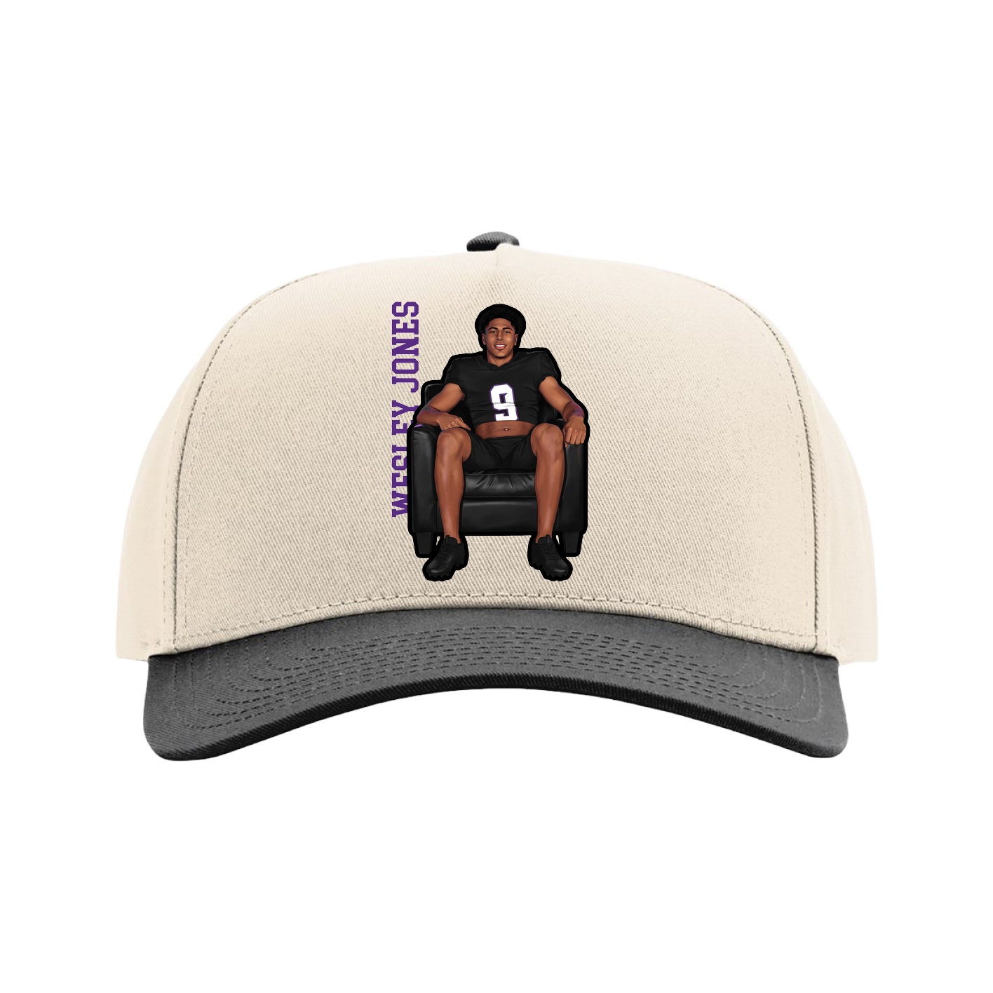 Full Fabric Five-Panel Champ Cap — Name Vertical in Cream/Black