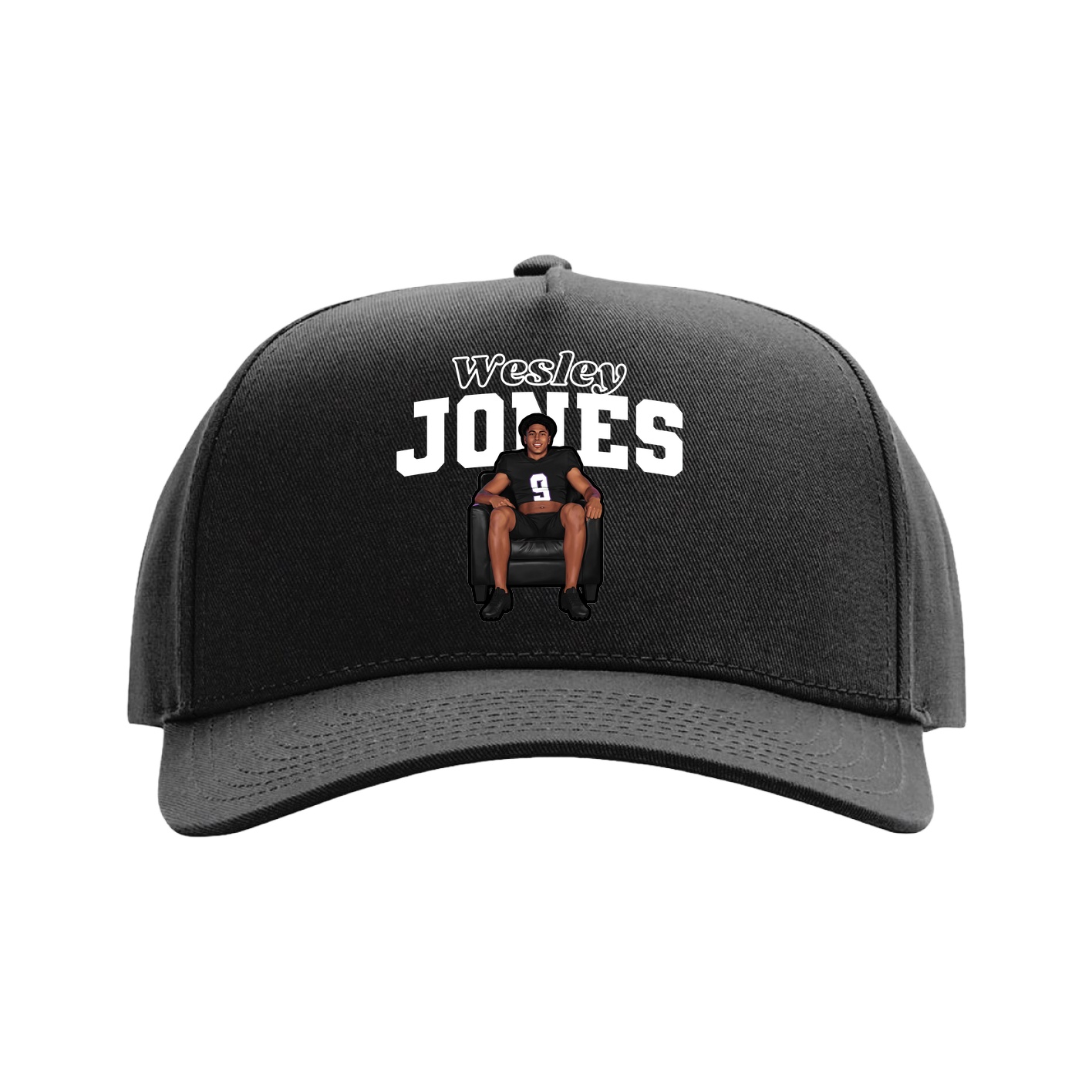 Full Fabric Five-Panel Champ Cap — Name Arch in Black
