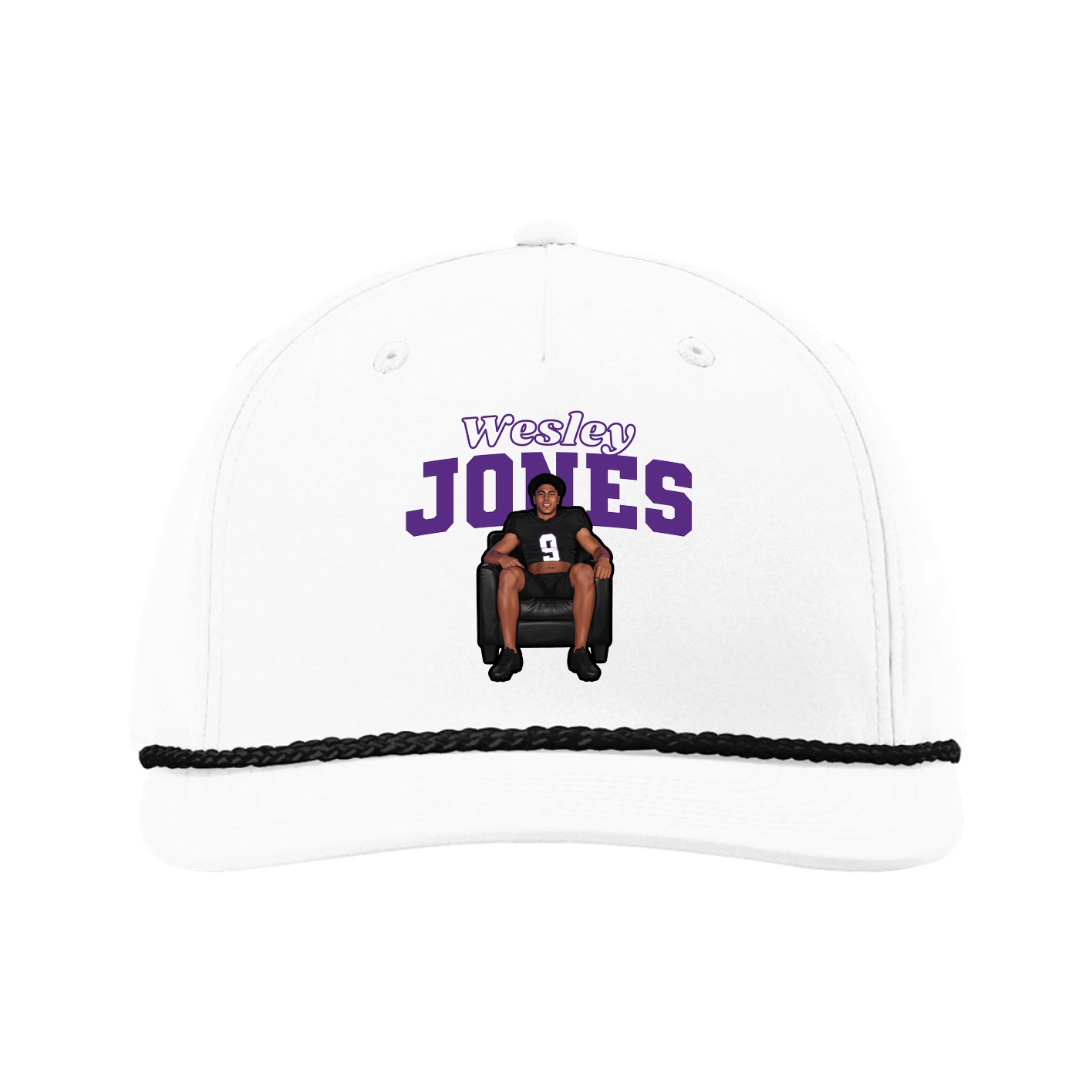 Five-Panel Classic Rope Cap — Name Arch in White