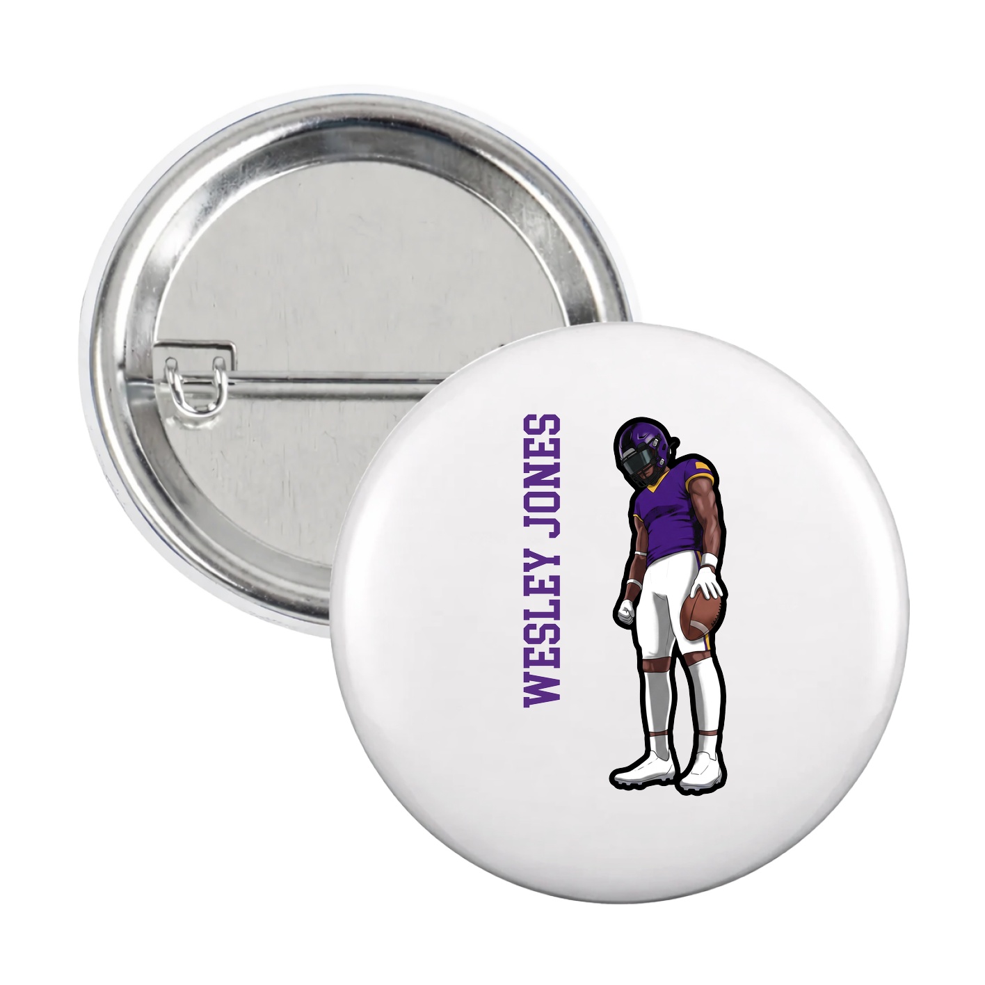 Game Day Button — Name Vertical in White