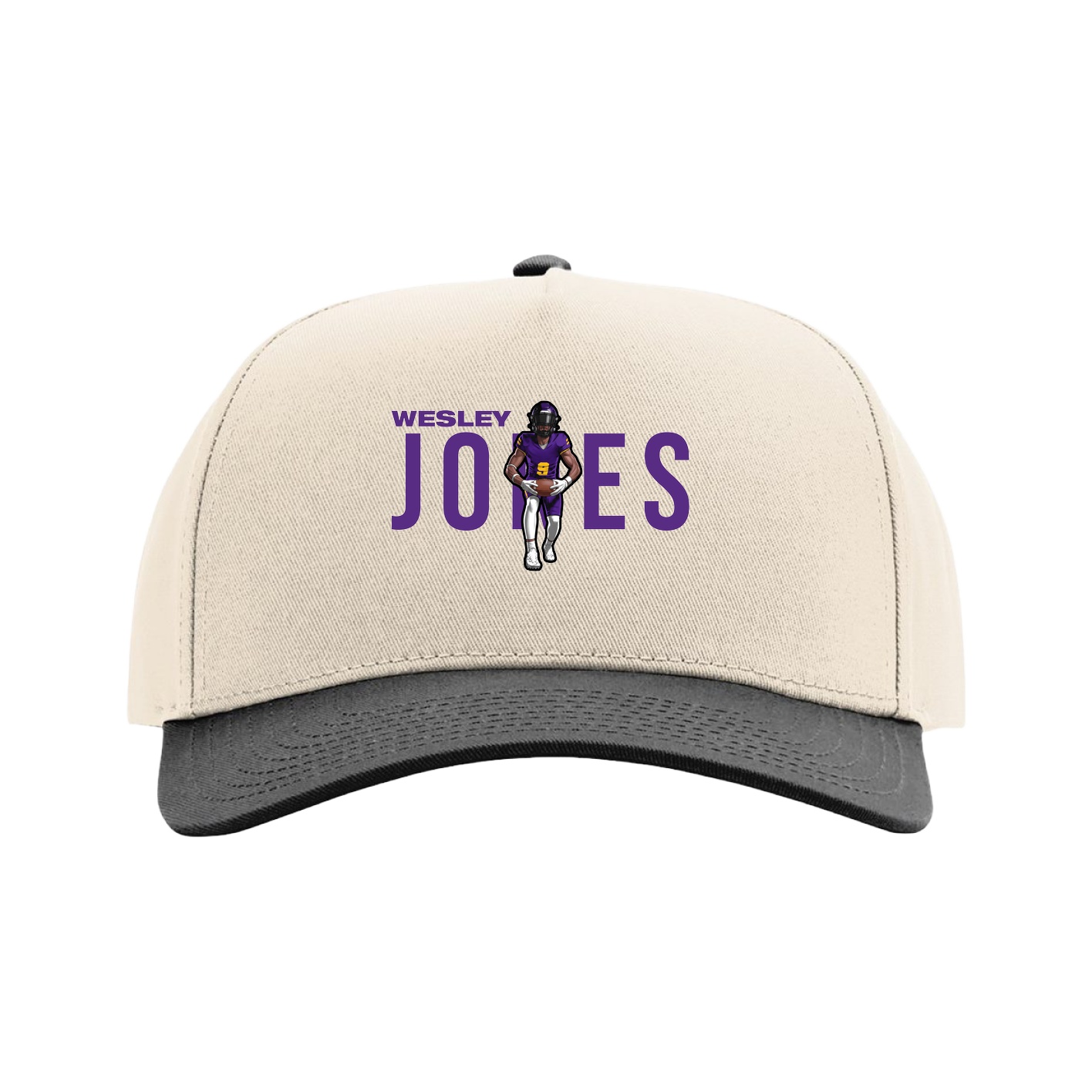 Full Fabric Five-Panel Champ Cap — Player Name in Cream/Black