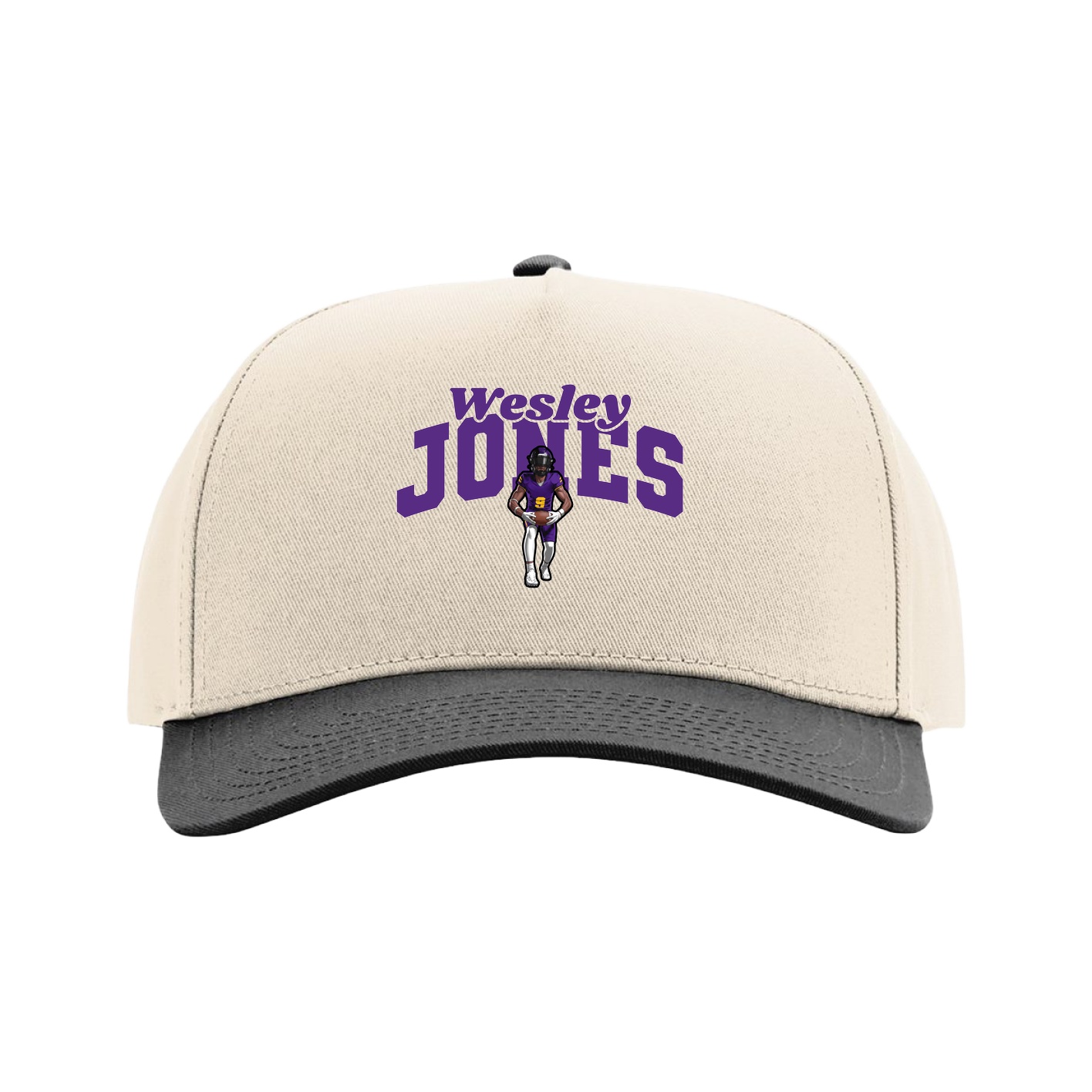 Full Fabric Five-Panel Champ Cap — Signature Arch in Cream/Black