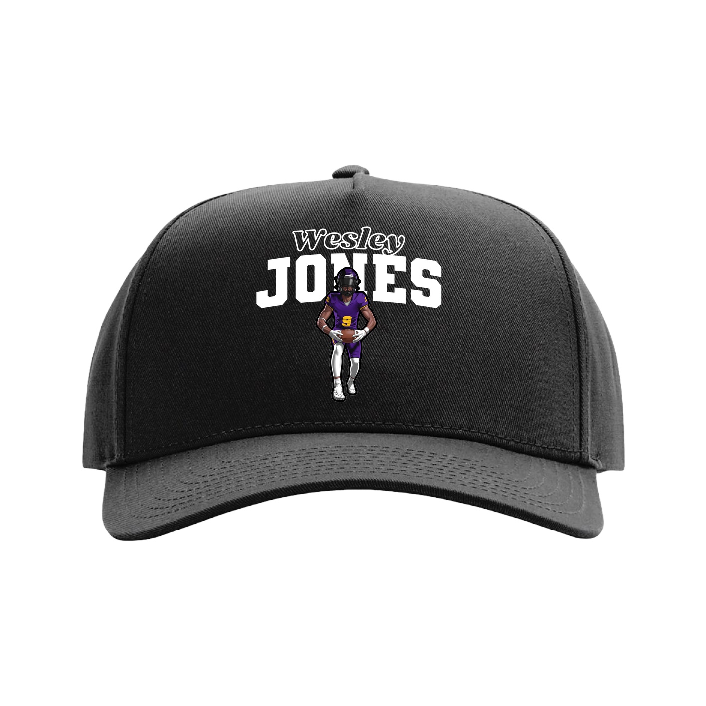 Full Fabric Five-Panel Champ Cap — Name Arch in Black