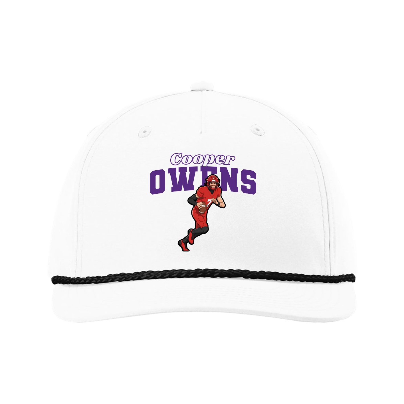 Five-Panel Classic Rope Cap — Name Arch in White