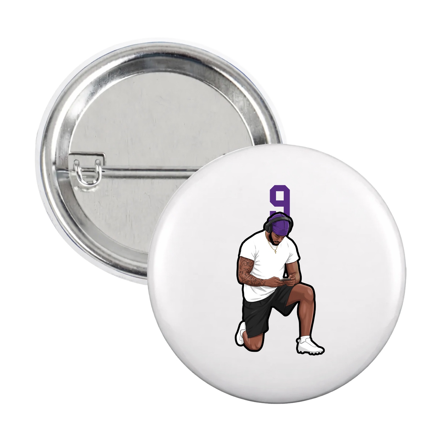 Game Day Button — Number Top in White