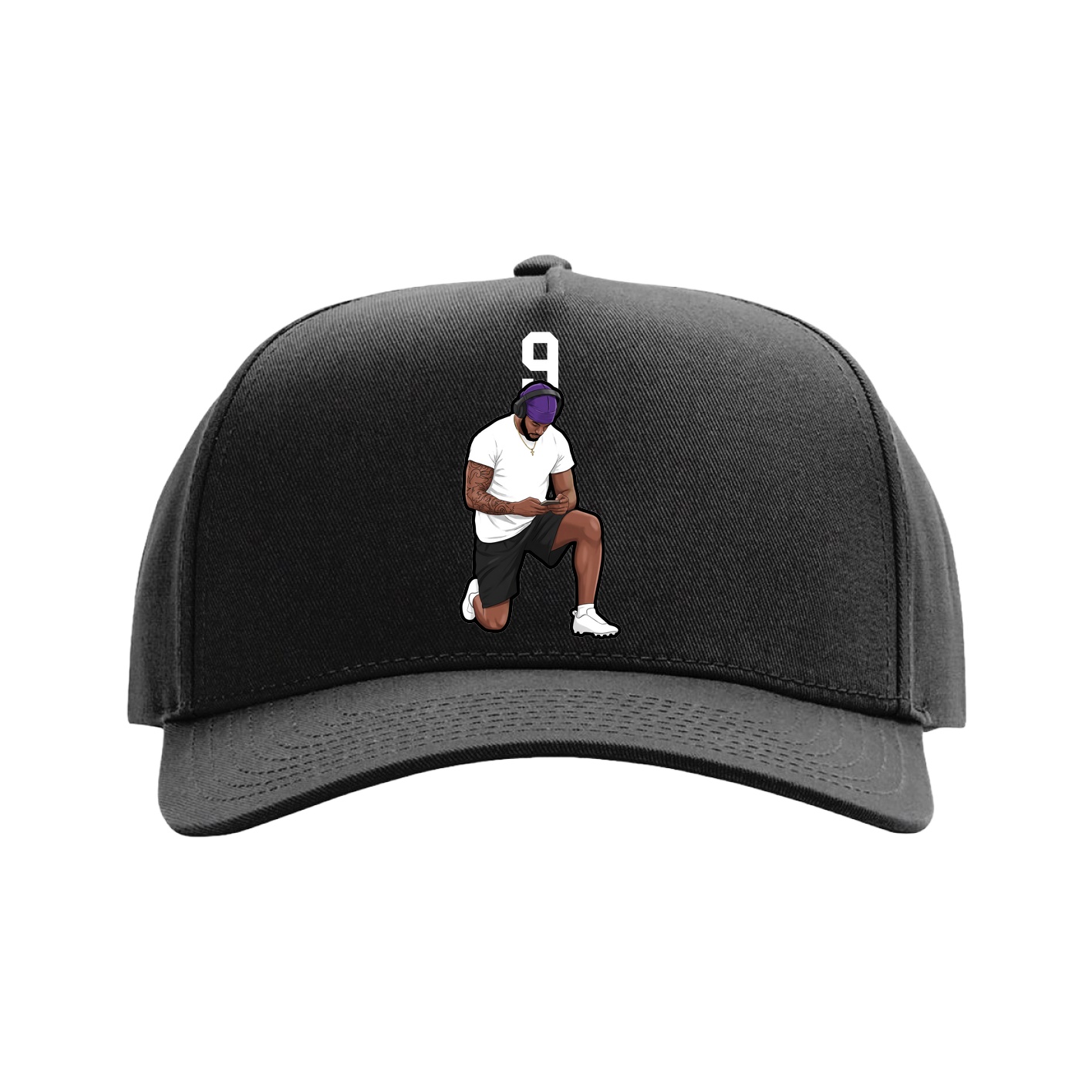 Full Fabric Five-Panel Champ Cap — Number Top in Black