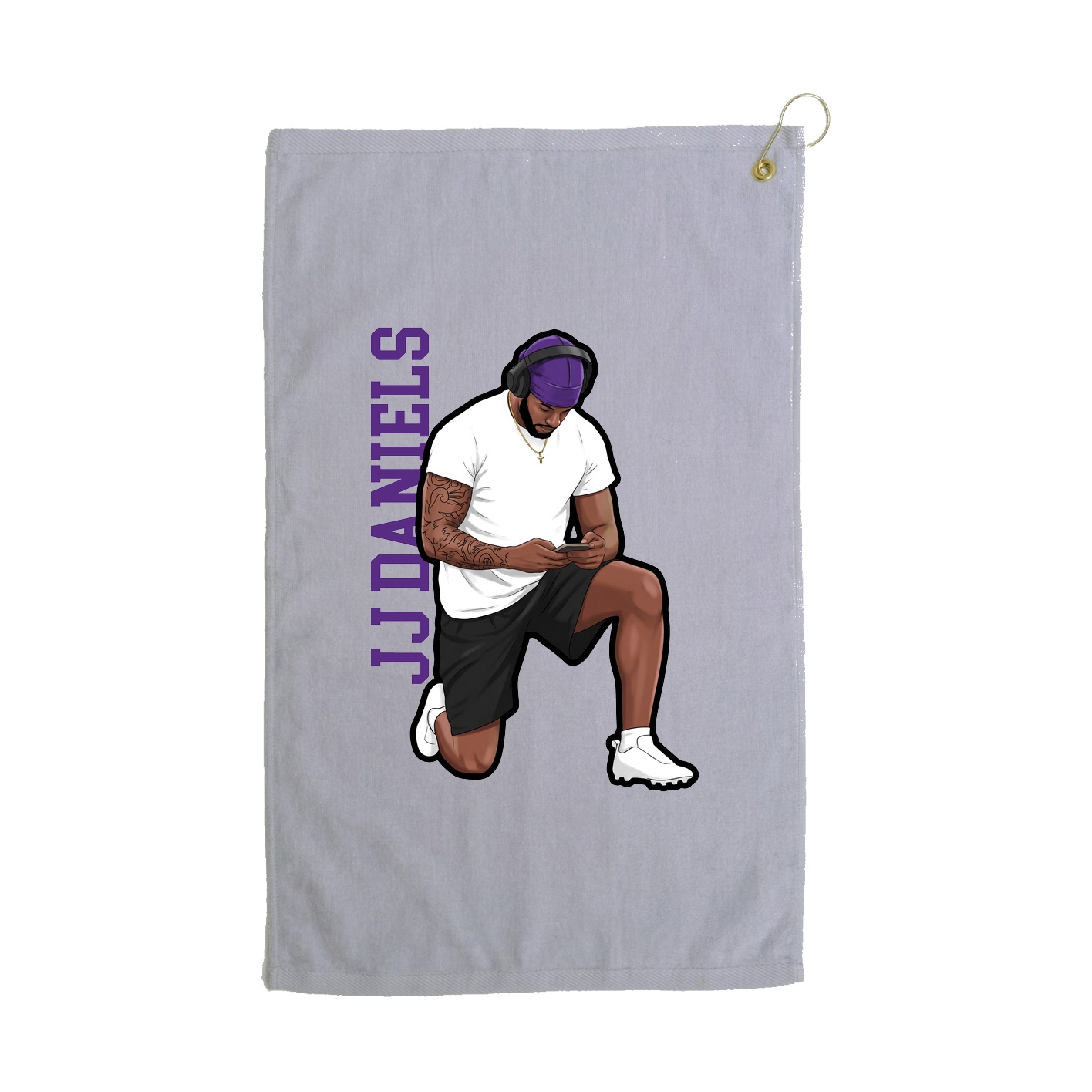 Golf Towel — Name Vertical in Grey