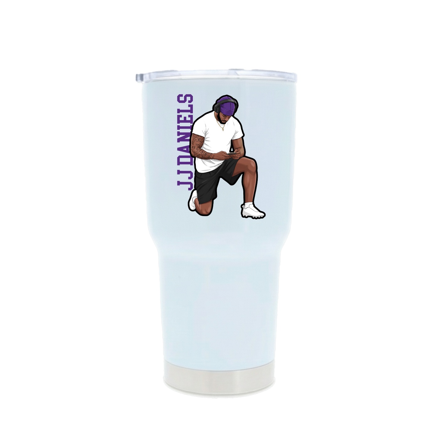 30oz Stainless Steel Tumbler — Name Vertical in White