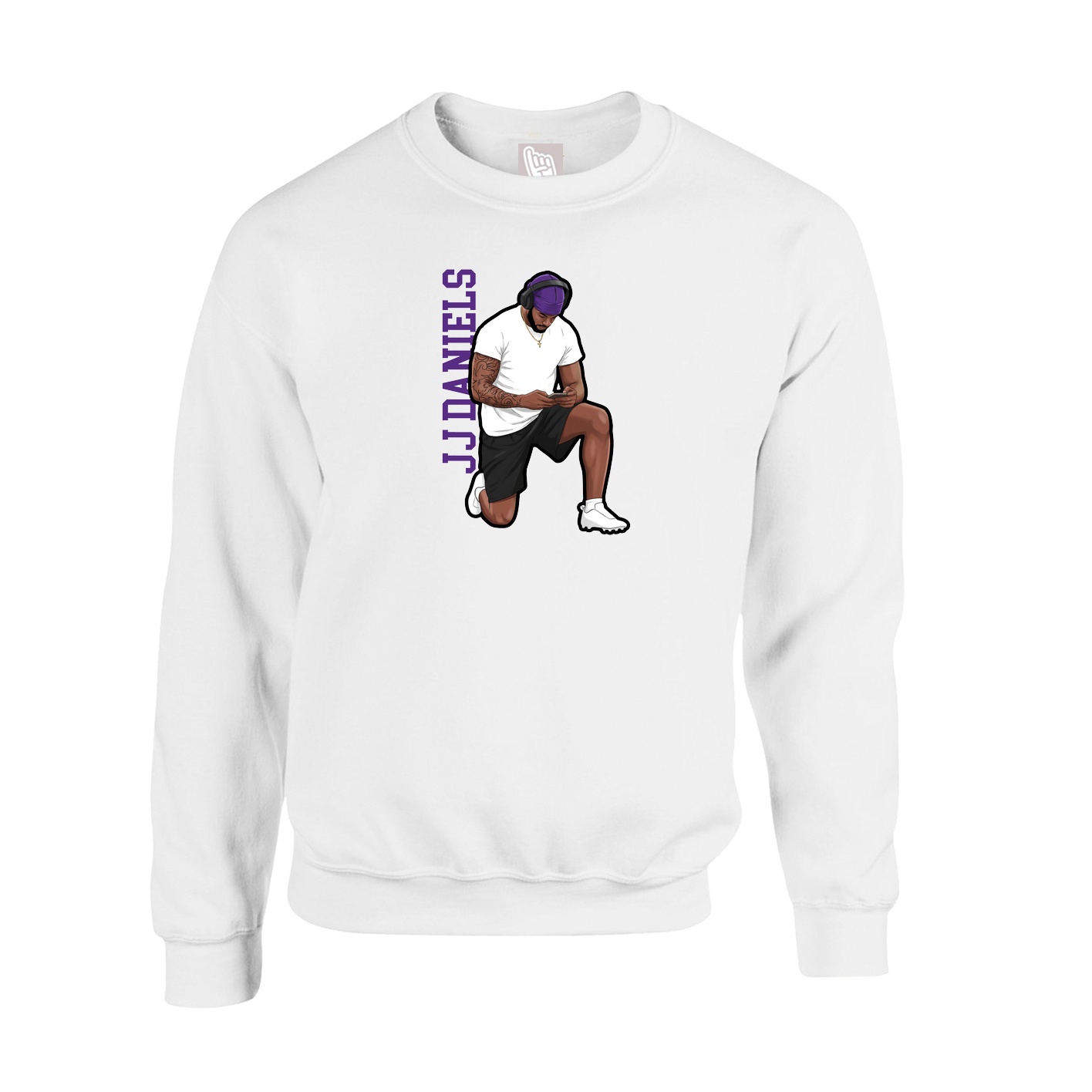 Fleece Crew — Name Vertical in White