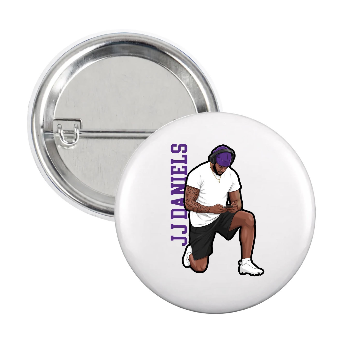 Game Day Button — Name Vertical in White