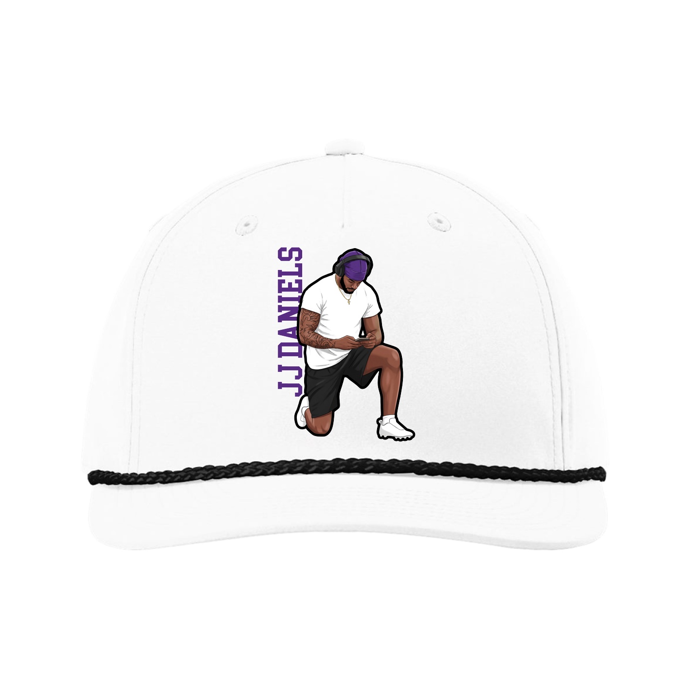 Five-Panel Classic Rope Cap — Name Vertical in White