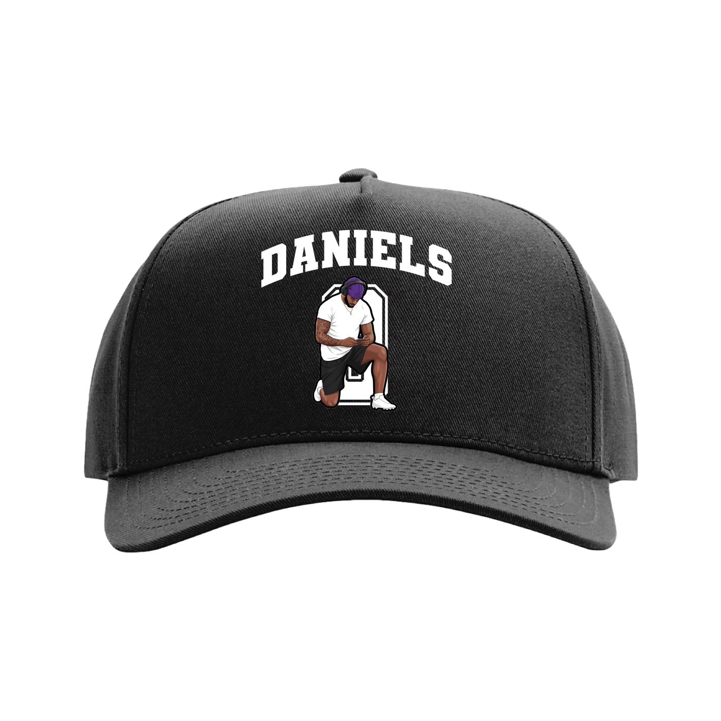 Full Fabric Five-Panel Champ Cap — Number in Black