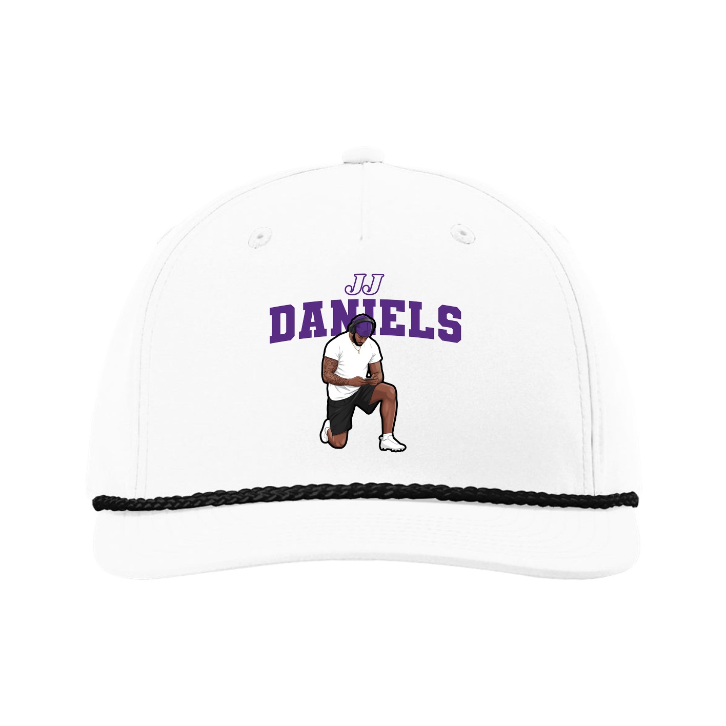 Five-Panel Classic Rope Cap — Name Arch in White