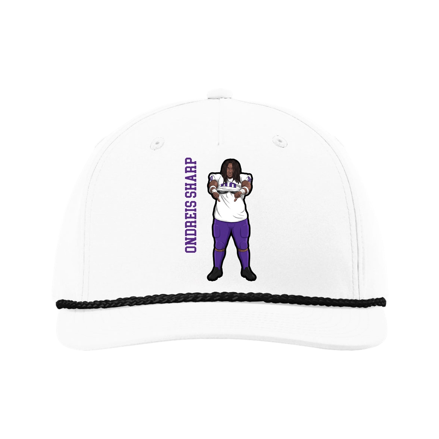 Five-Panel Classic Rope Cap — Name Vertical in White