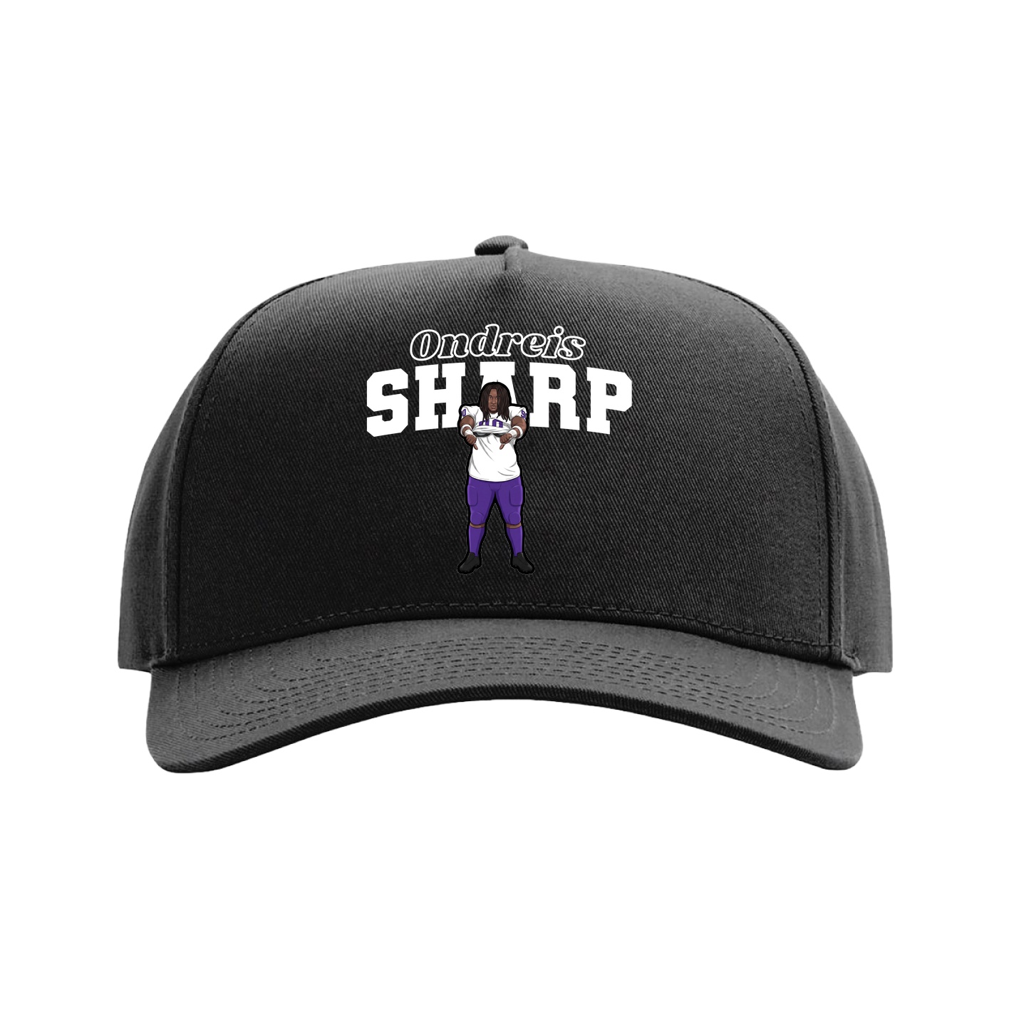 Full Fabric Five-Panel Champ Cap — Name Arch in Black