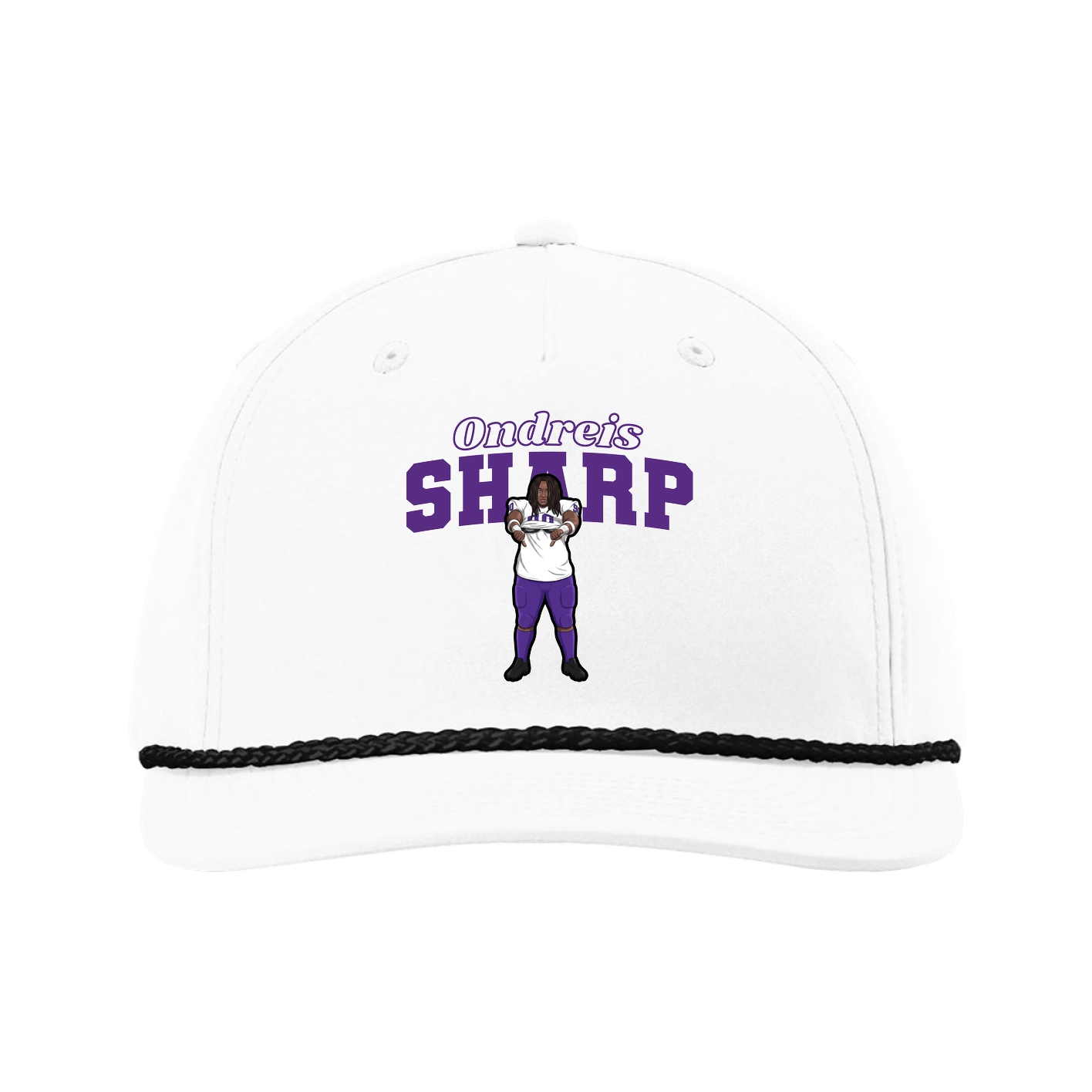 Five-Panel Classic Rope Cap — Name Arch in White