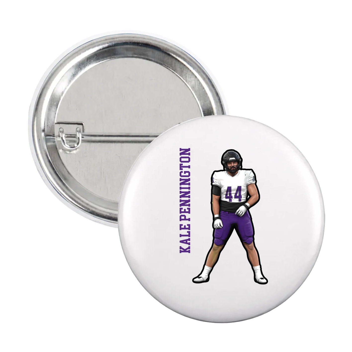 Game Day Button — Name Vertical in White