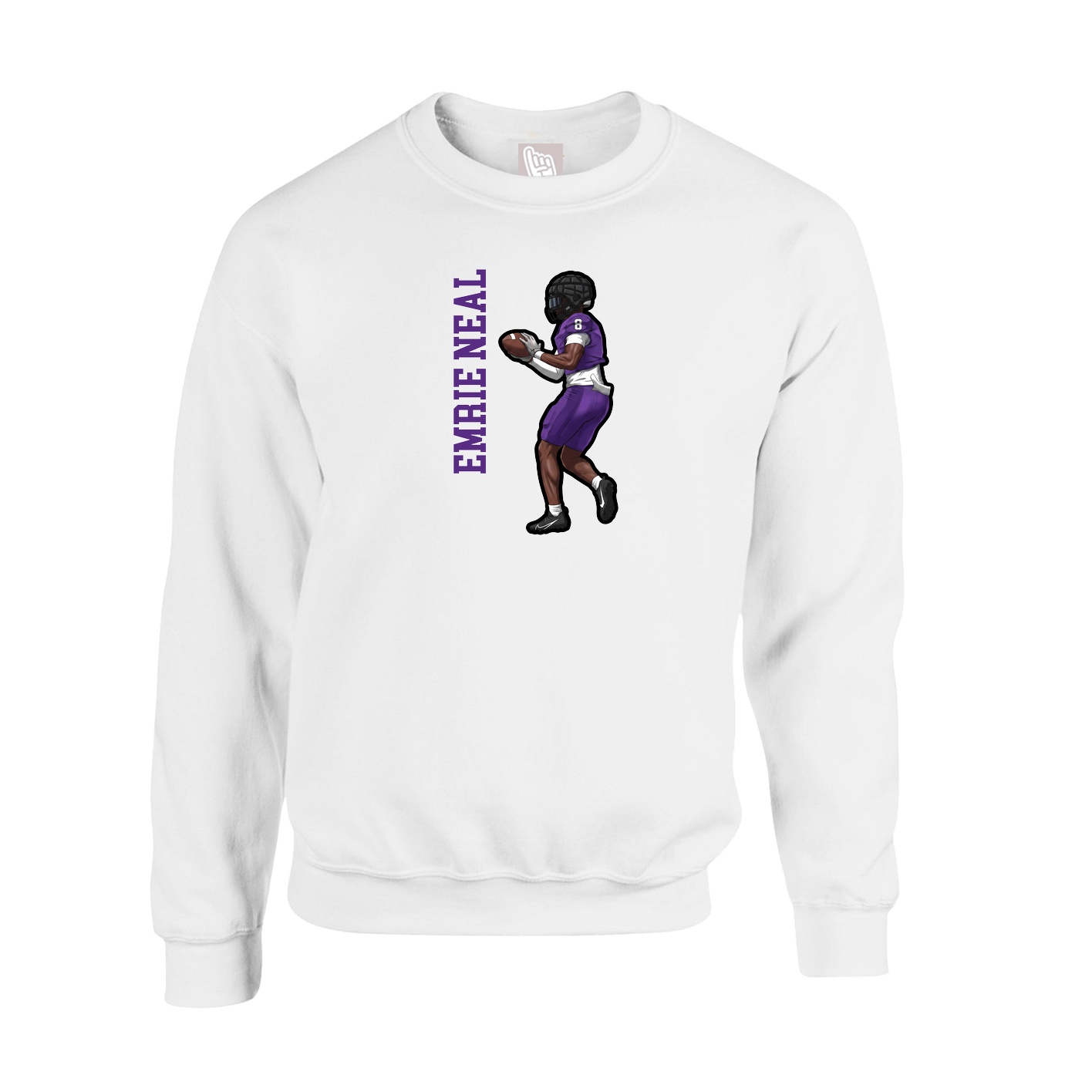 Fleece Crew — Name Vertical in White
