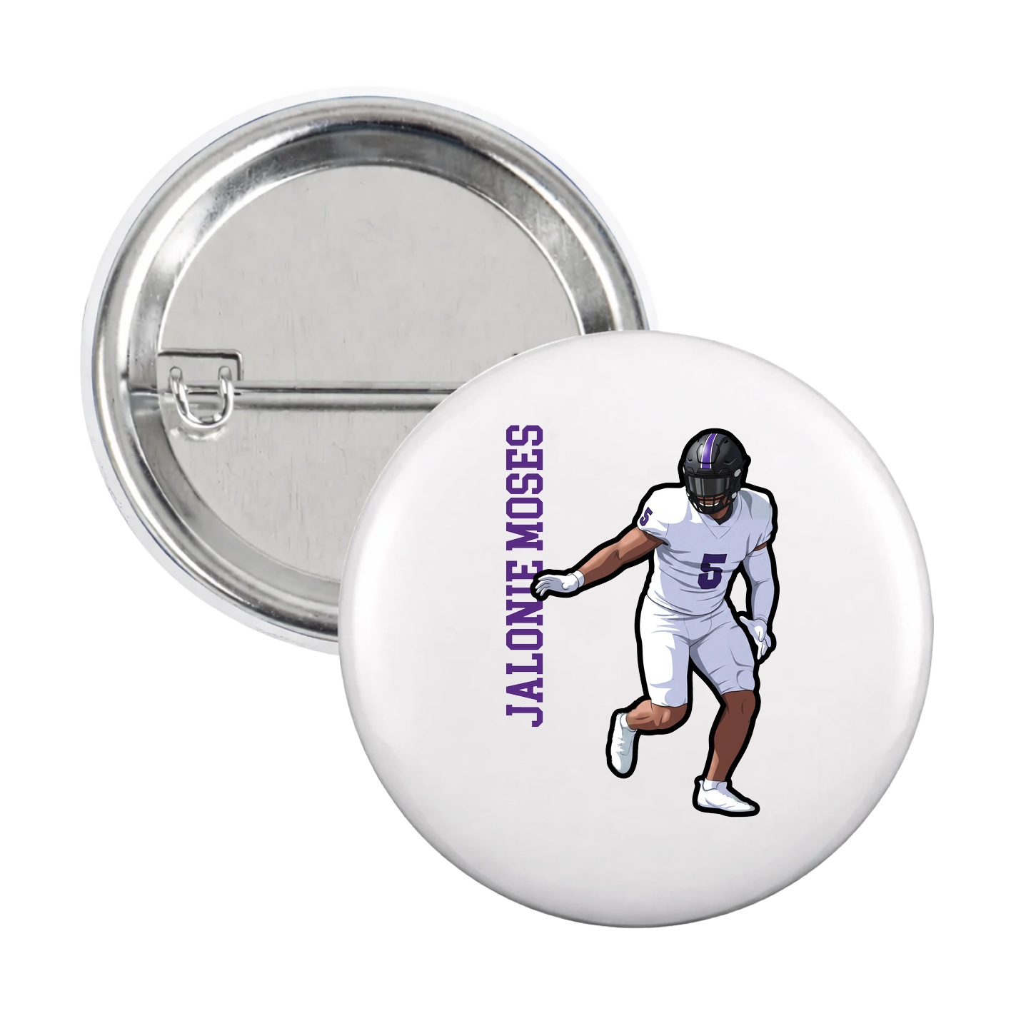 Game Day Button — Name Vertical in White