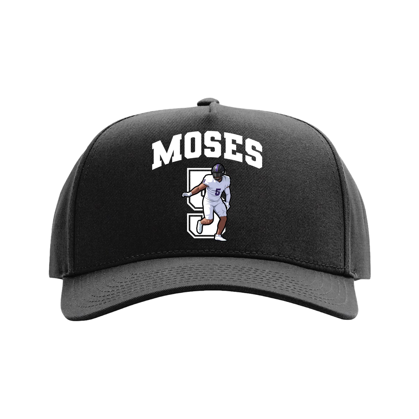 Full Fabric Five-Panel Champ Cap — Number in Black