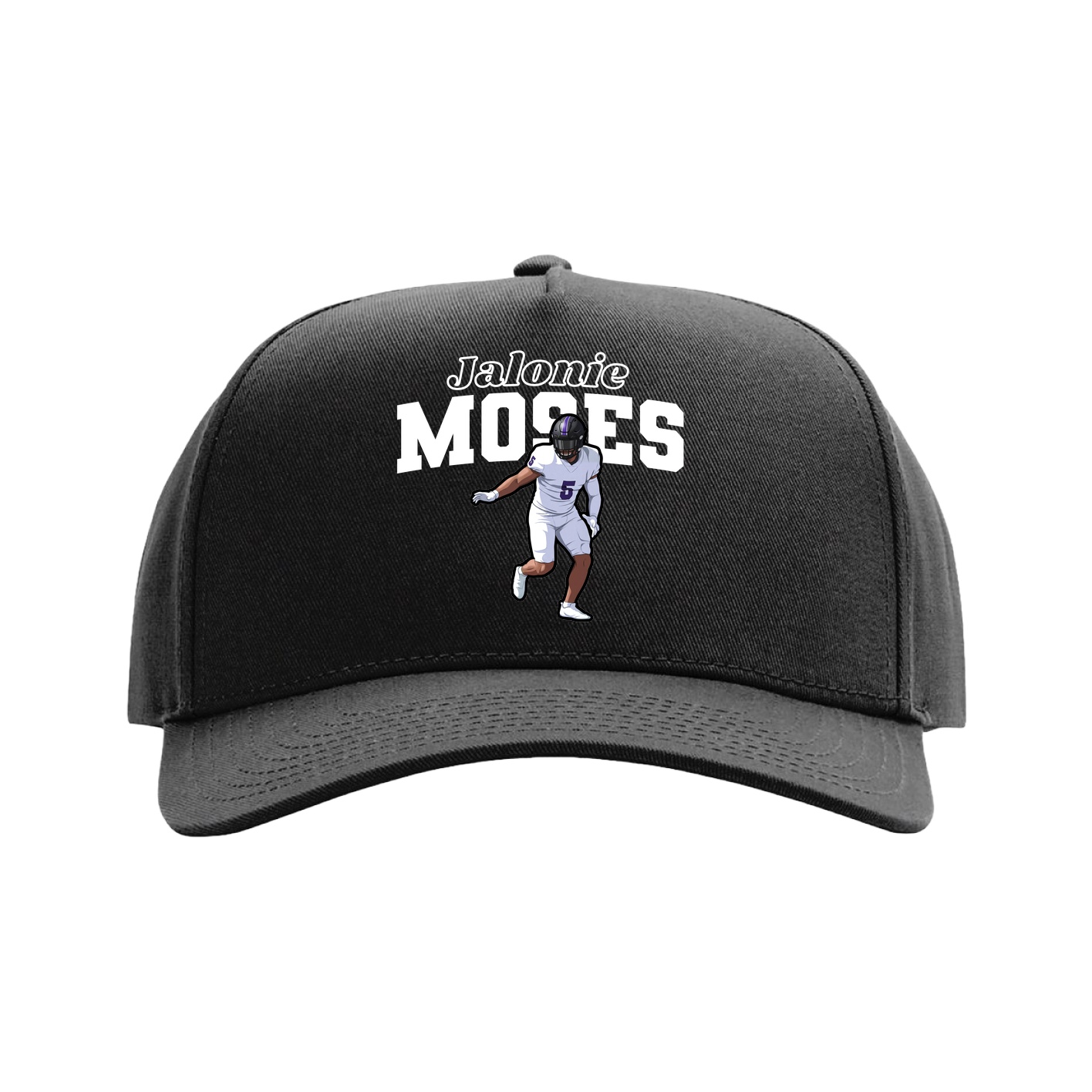 Full Fabric Five-Panel Champ Cap — Name Arch in Black